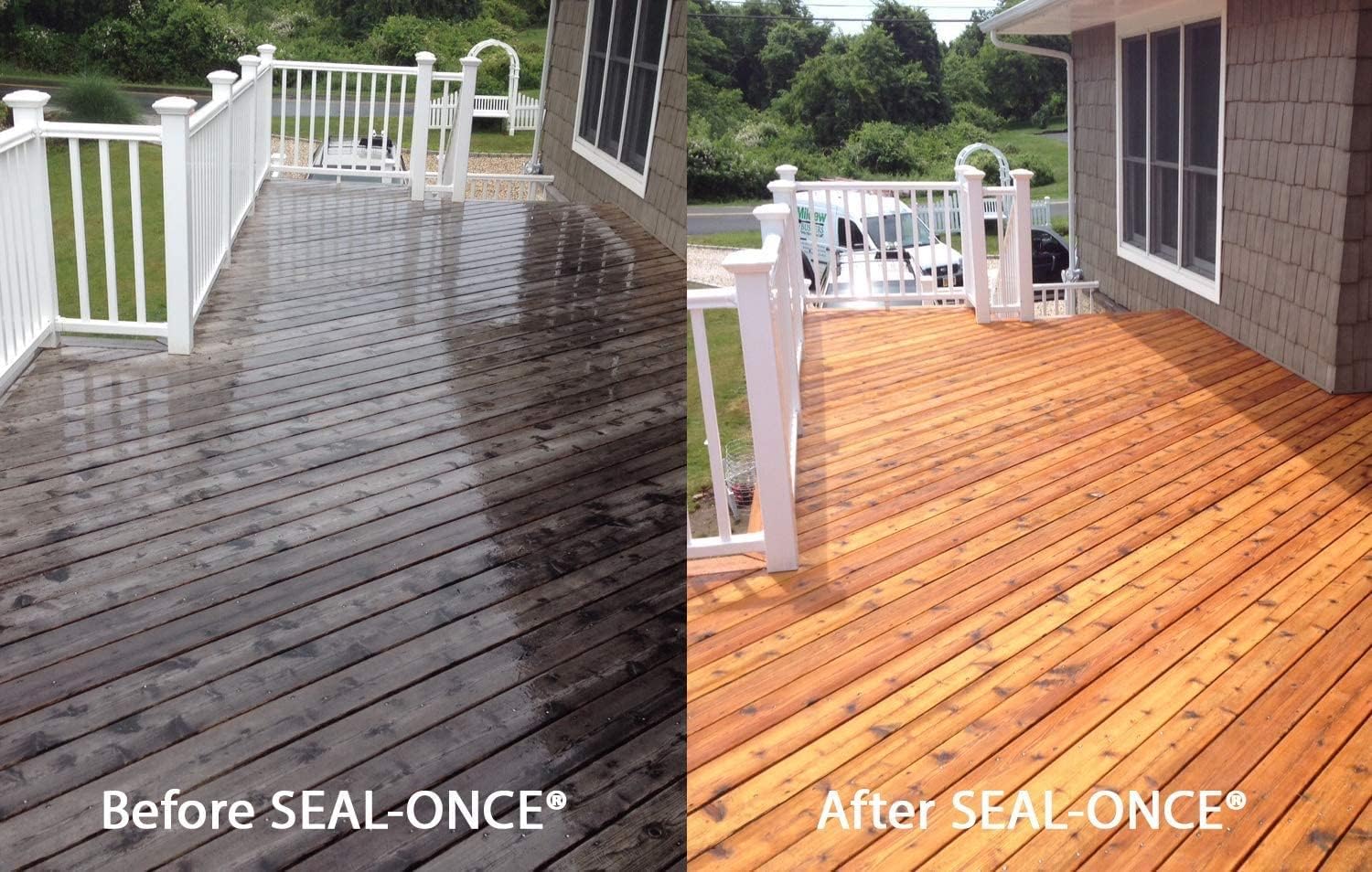 Seal-Once Nano+Poly Wood Sealer and Waterproofer, Clear, 1 Gallon | With Polyurethane, Water-based, Low-VOC, Waterproofer & Stain, For Decks, Fences & Log Homes