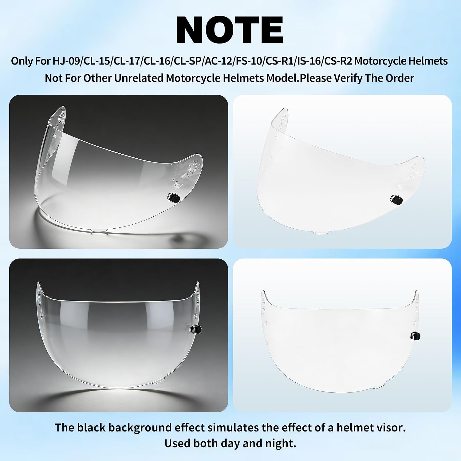 VCOROS Motorcycle Helmet Face Shield Visor Repalcement for HJ-09 CL-15 CL-17 CL-16 CL-SP AC-12 FS-10 CS-R1 IS-16 CS-R2 Shield (Smoke)