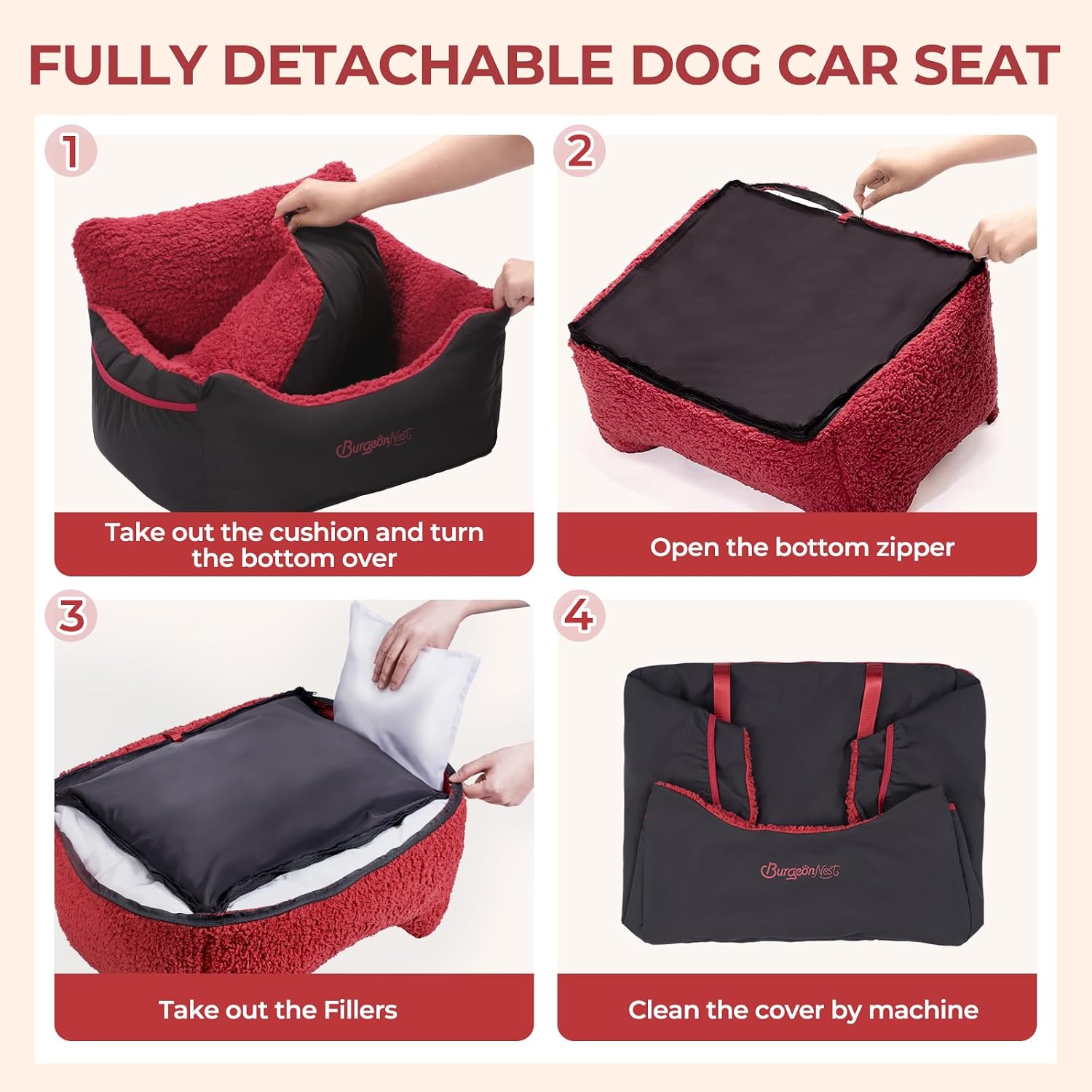 BurgeonNest Dog Car Seat for Small Dogs & Cats Under 25 lbs,Black