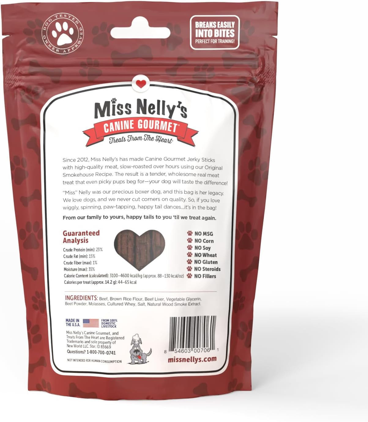 Miss Nelly's- All Natural Beef Jerky Dog Treats Made in USA Only, 16 oz Bag