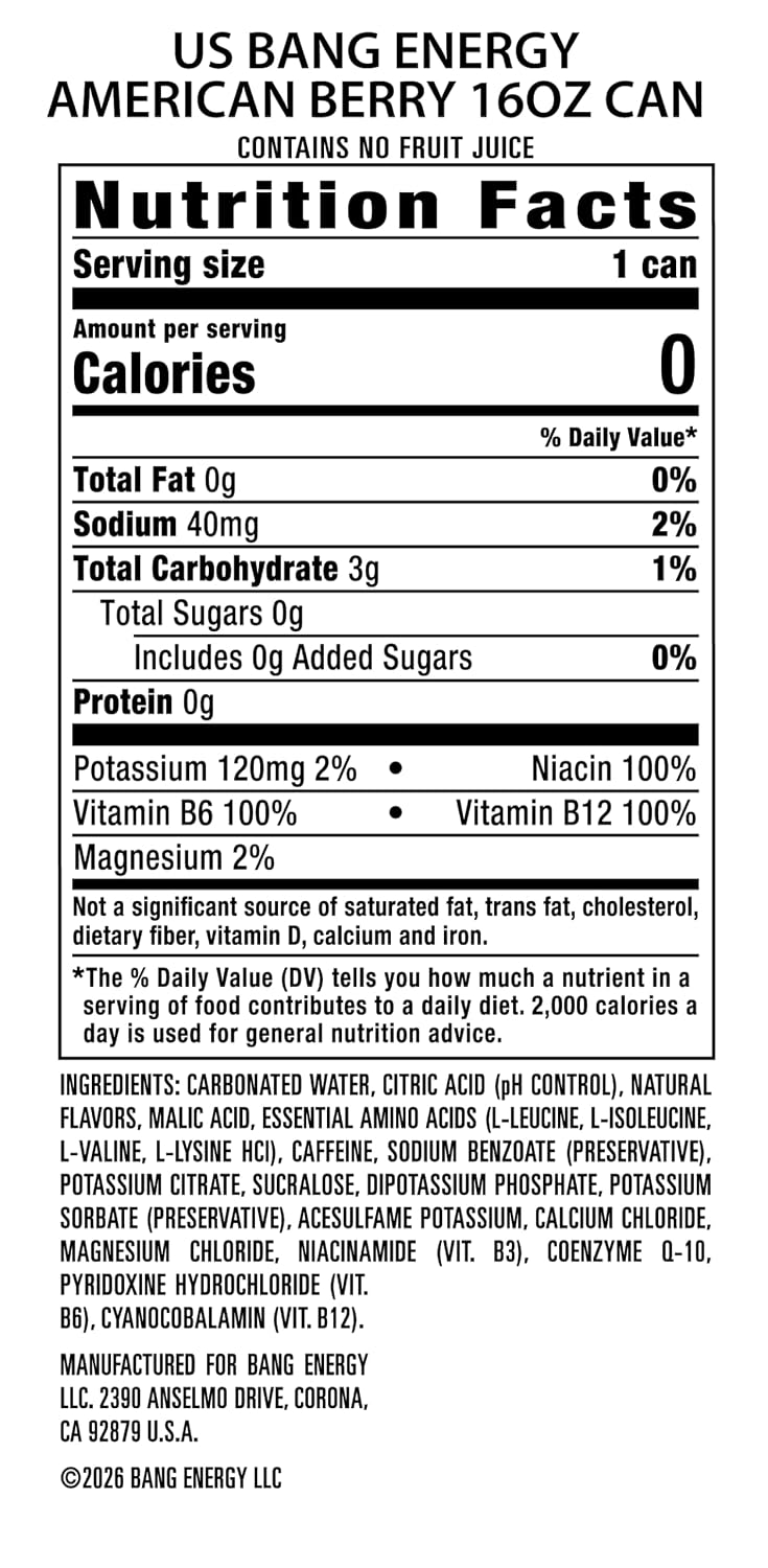 Bang Energy Blue Razz, Sugar-Free Energy Drink, 16-Ounce | Pack of 12