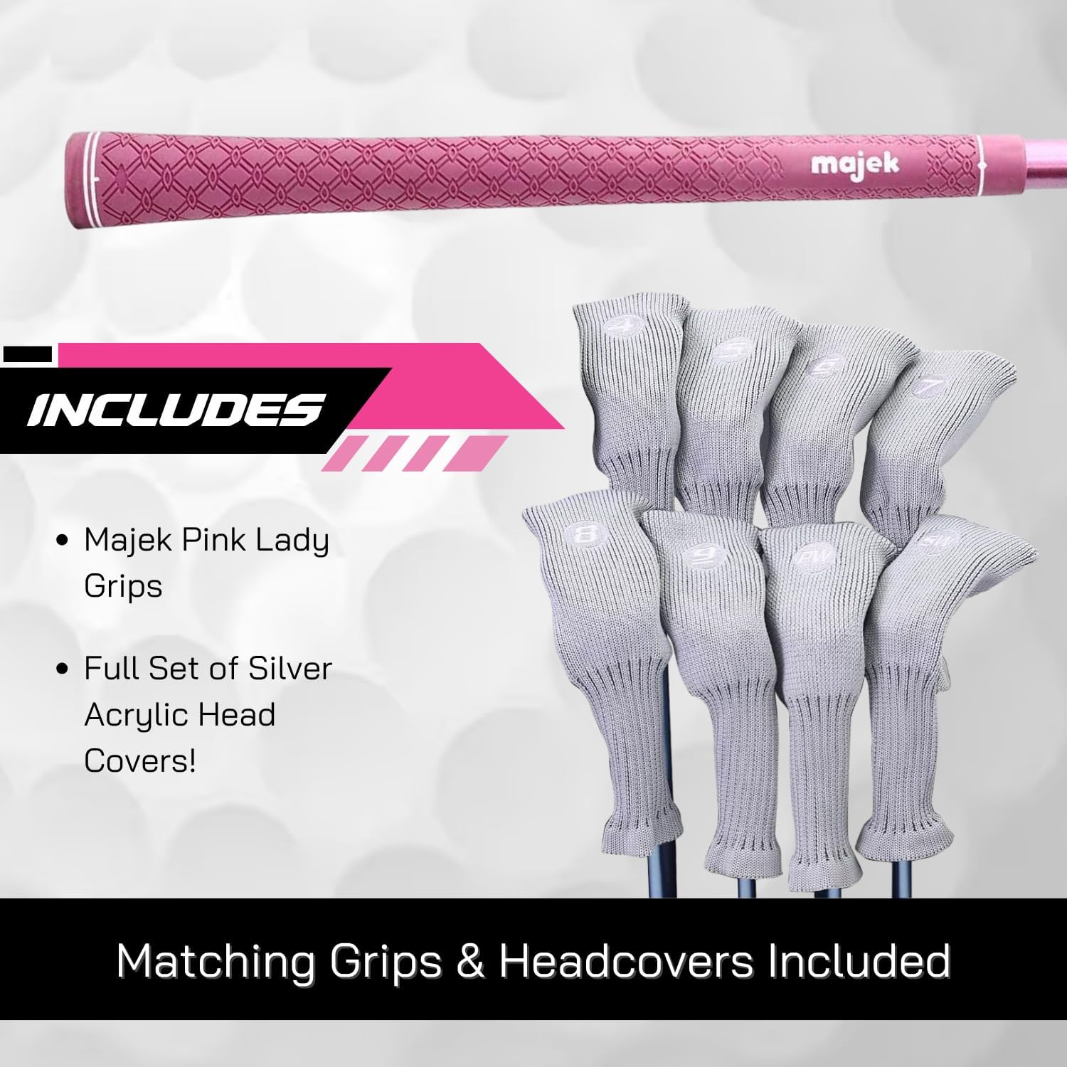 Majek Pink Senior Ladies Golf Hybrids Irons Set New Senior Women Best All True Hybrid Ultra Light Weight Forgiving Fuchsia Woman Complete Package