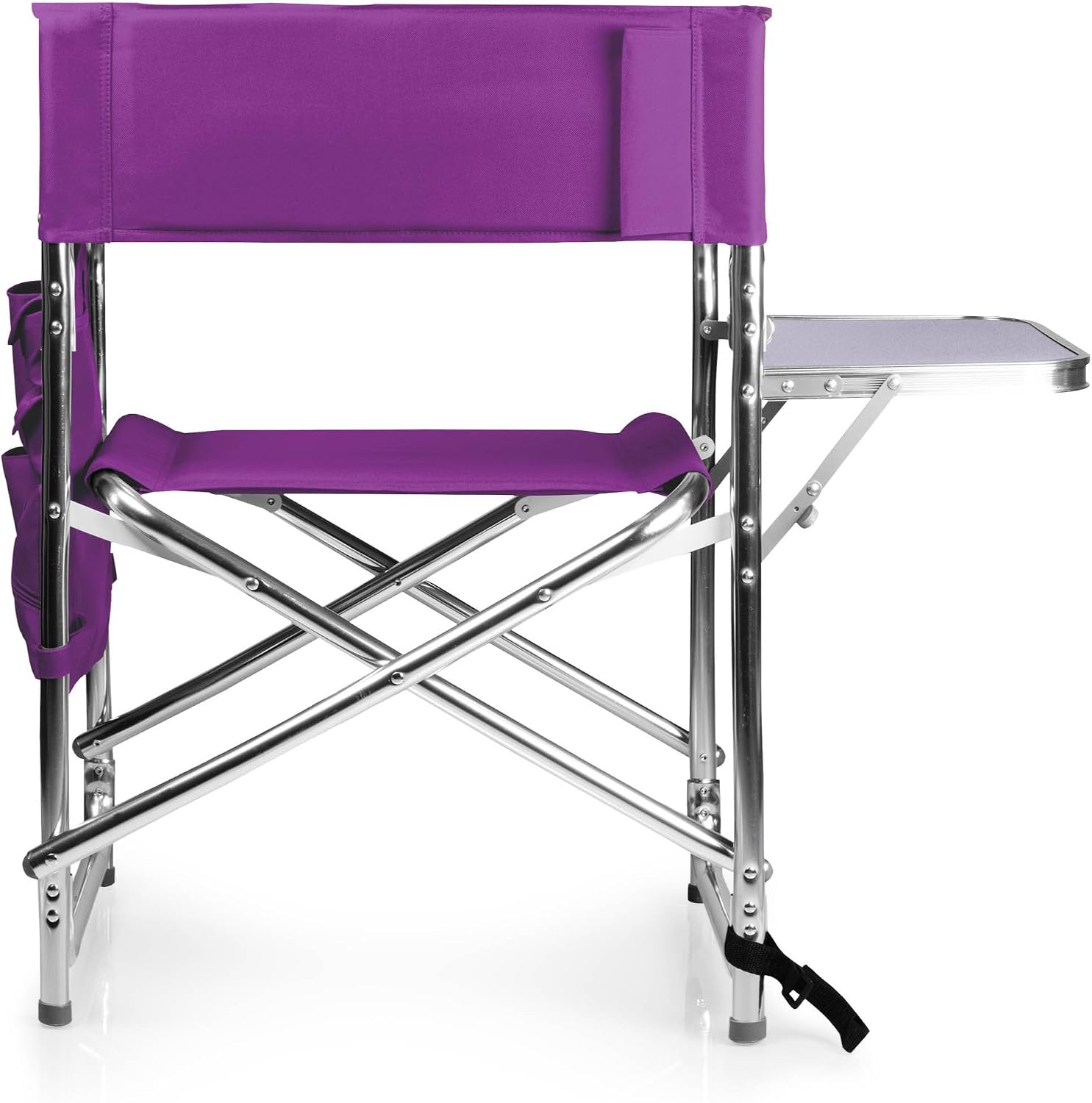 PICNIC TIME Sports Chair with Side Table and Armrest Caddy, Lightweight Aluminum Folding Outdoor Camping Chair for Adults, Portable Director Style Lawn Seating with Pockets & Carry Strap, (Navy Blue)