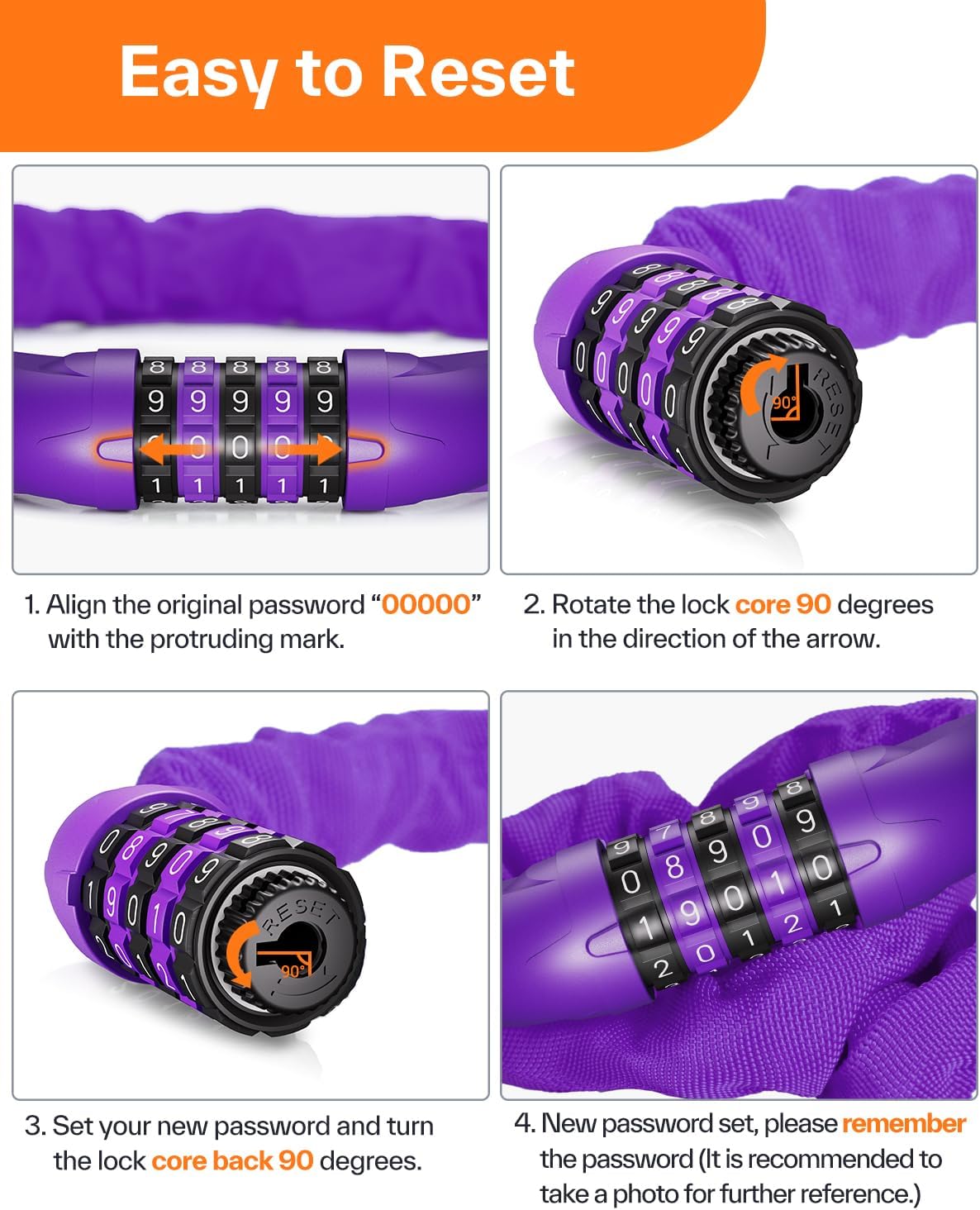 Sportneer Bike Lock: 5 Digit Combination High Security Anti Theft Bike Chain Lock - 3.2/3.6/4ft Heavy Duty Keyless Bicycle Lock for Bike, Motorcycle, Scooter, Door & Gate - 4/6mm Thick, Easy to Use
