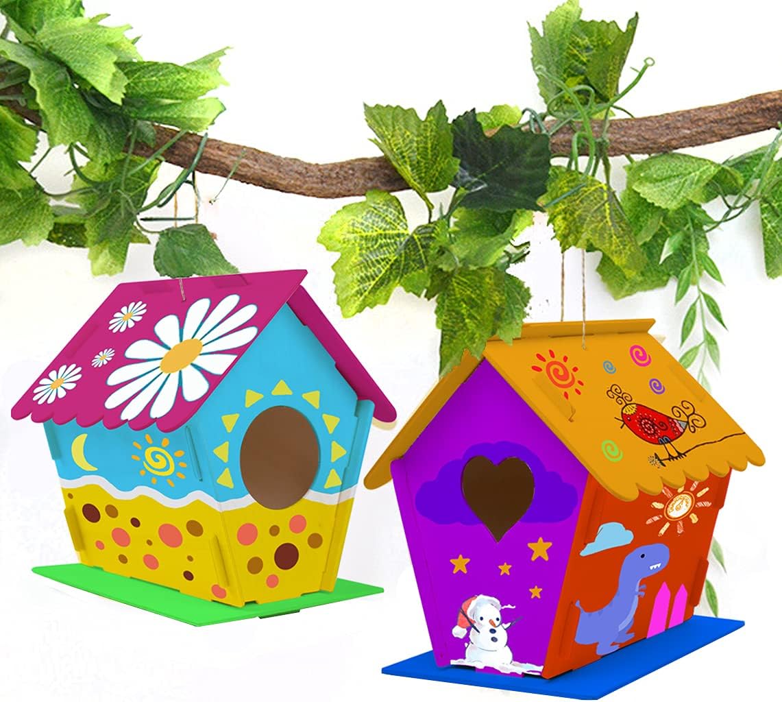hapray 4 Pack Bird House Craft Kit, DIY Birdhouse for Kids to Build & Paint