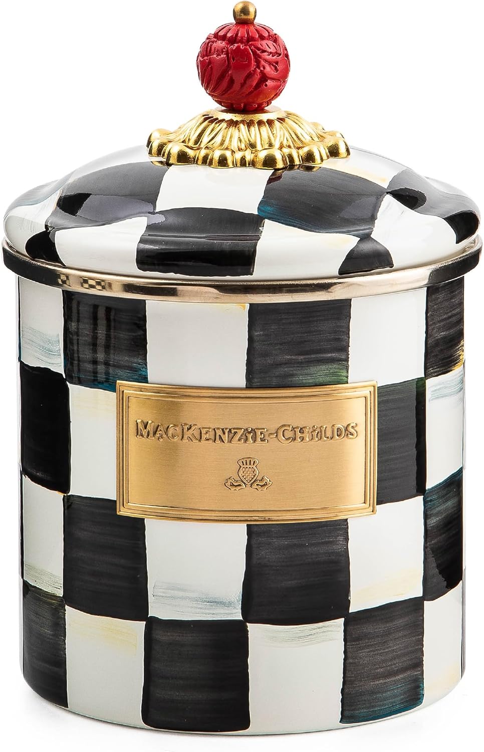 MACKENZIE-CHILDS Enamel Canister, Small, Black-and-White Courtly Check