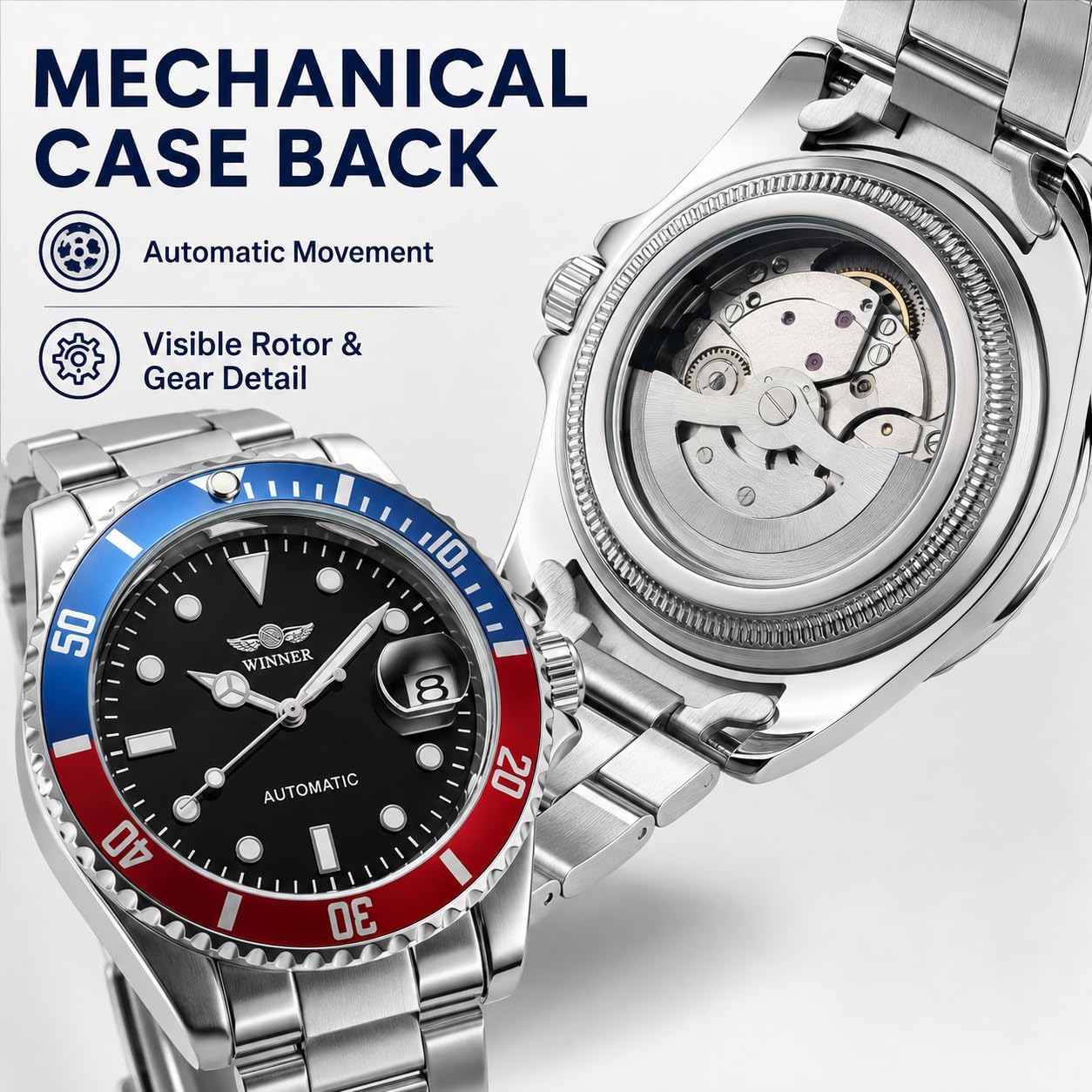 MASTOP Mens Automatic Mechanical Watches Stainless Steel Waterproof Luxury Watch for Men Reloj Automático para Hombre