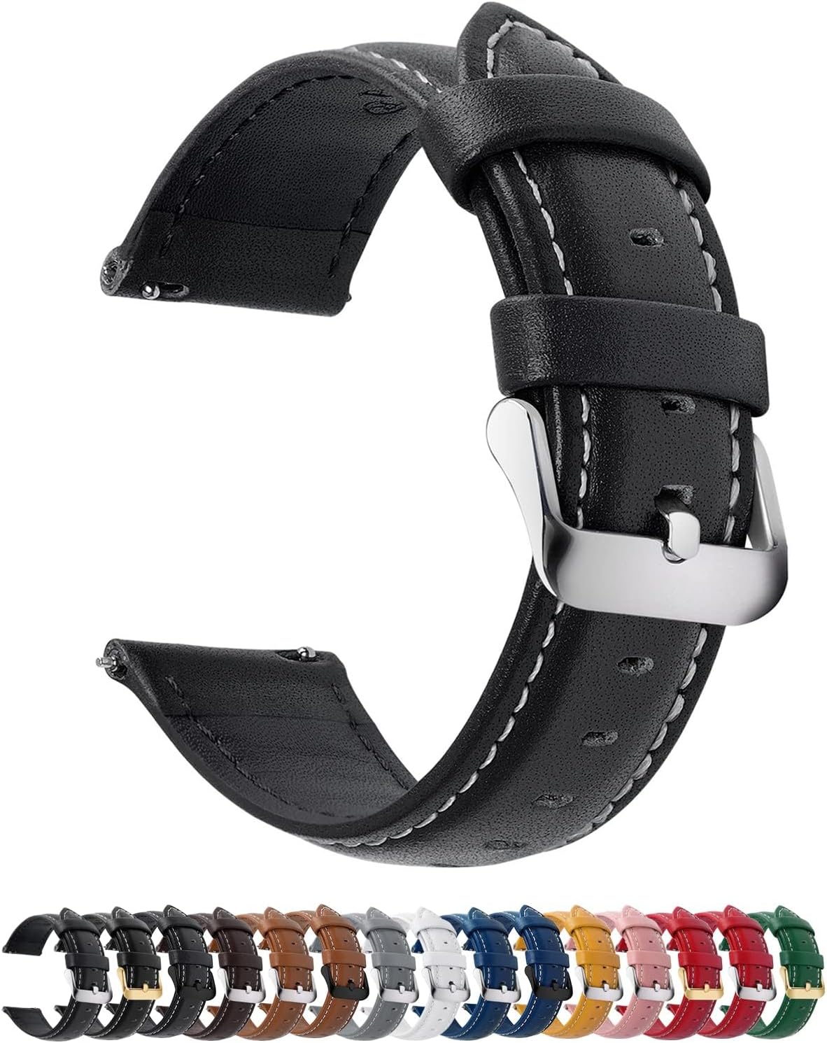 Fullmosa 22mm Quick Release Leather Watch Band for Garmin Samsung Galaxy | Strap for Garmin Vivoactive 4 45mm,Garmin Venu 4(45mm)/Venu 3/Venu 2,Samsung Galaxy Women Men, Red&Silver Buckle