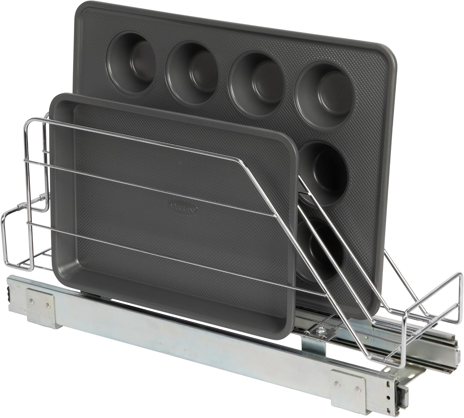 Household Essentials Glidez 2‑Tier Multipurpose Chrome‑Plated Steel Pull‑Out/Slide‑Out Under Cabinet Organizer, Chrome Finish