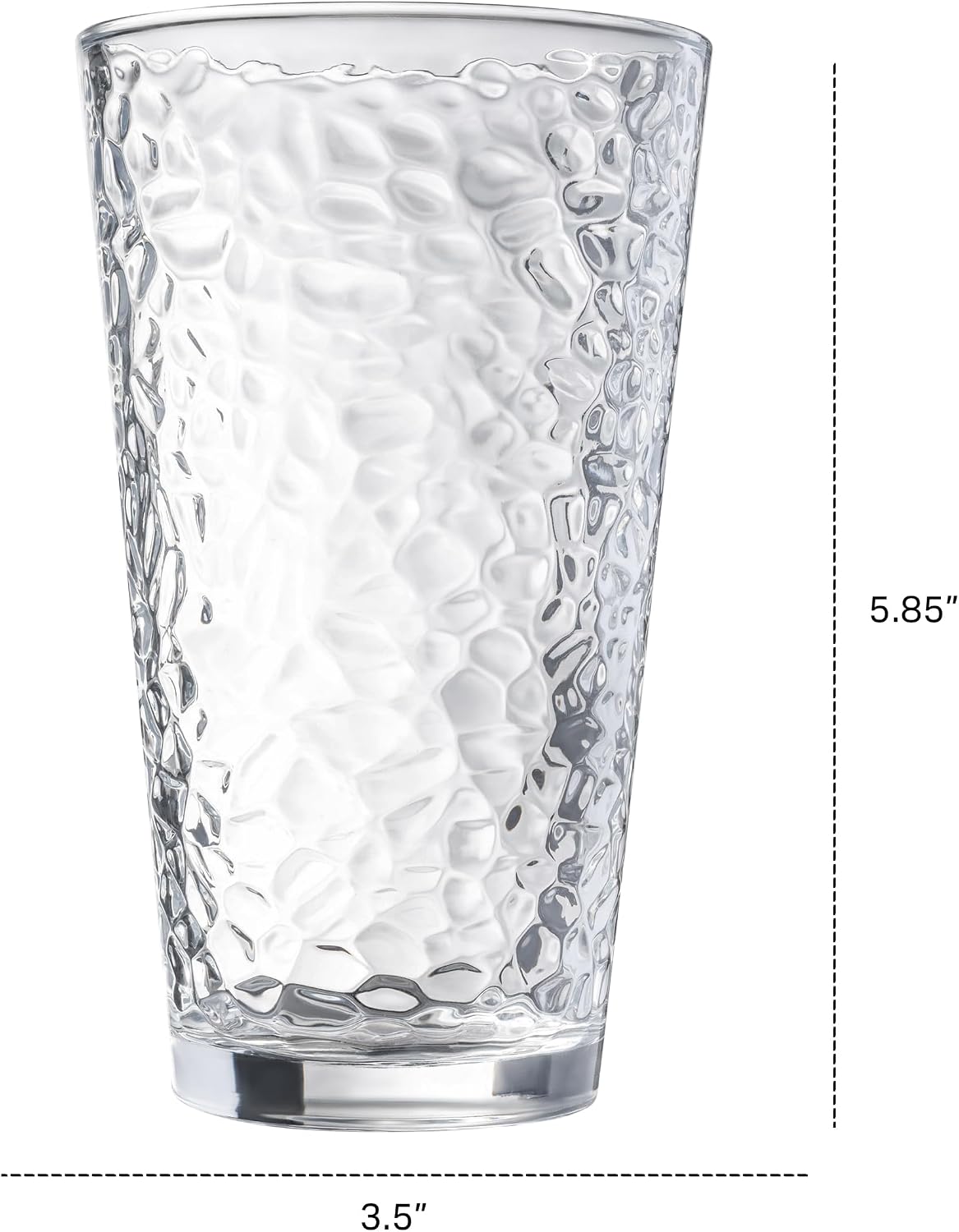 Le'raze Set of 10 Hammered Glass Cups, Clear Heavy Base Drinking Glasses | 16oz, Stackable, Durable, Dishwasher Safe, Freezer Safe, Non Slip