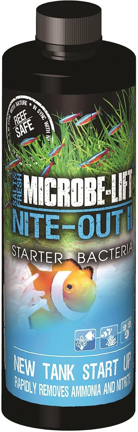 MICROBE-LIFT Nite-Out II Aquarium Bacteria for Start-up, Instantly Cycle Aquariums, Add Fish on Day 1, Rapid Ammonia and Nitrite Reducer for Freshwater & Saltwater Fish Tank, 16 Ounces (NITEH16)