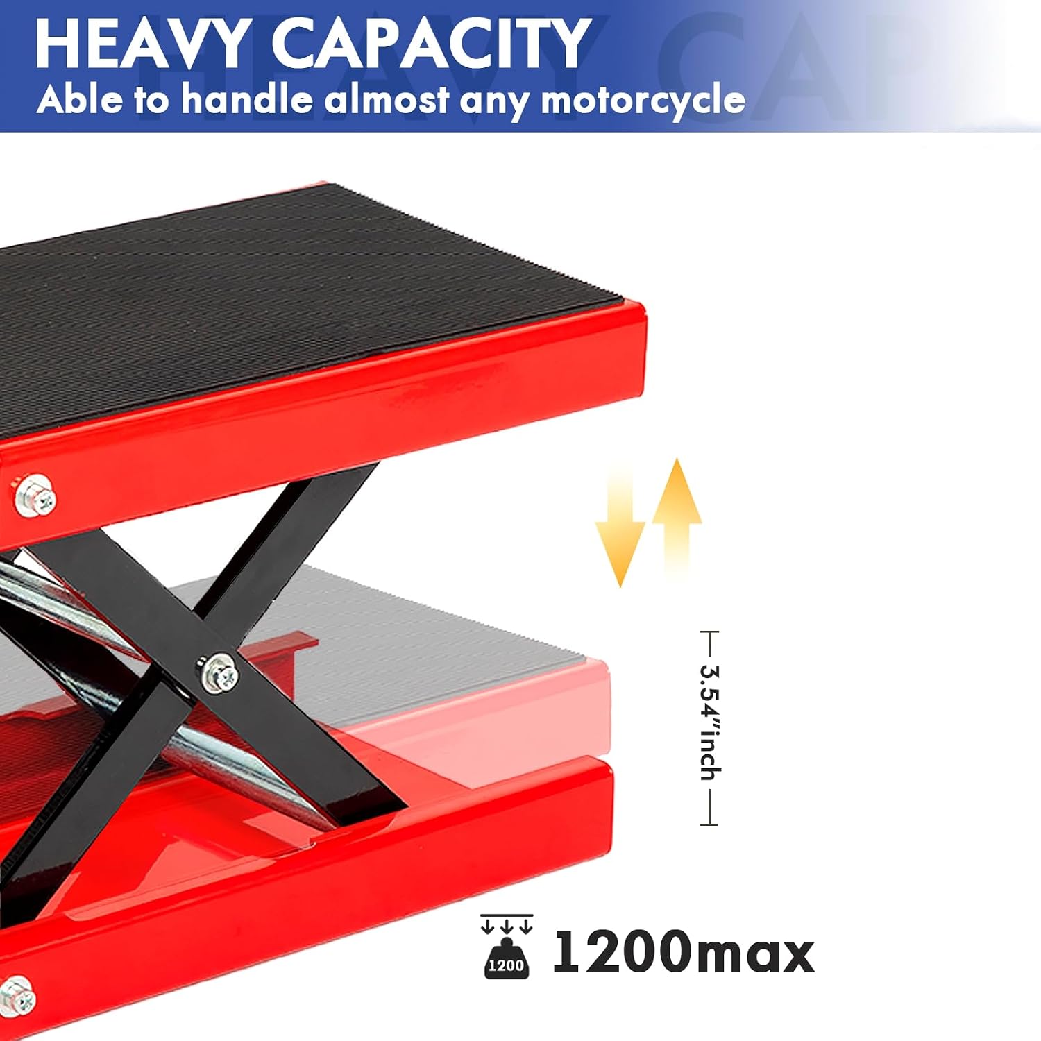 SUNROAD 1100 lb Motorcycle Scissor Lift Jack, Red | Compact Quick Lift Stand, For Dirt Bikes, ATVs & Scooters, Center Jack, For Home Garage & Track Maintenance