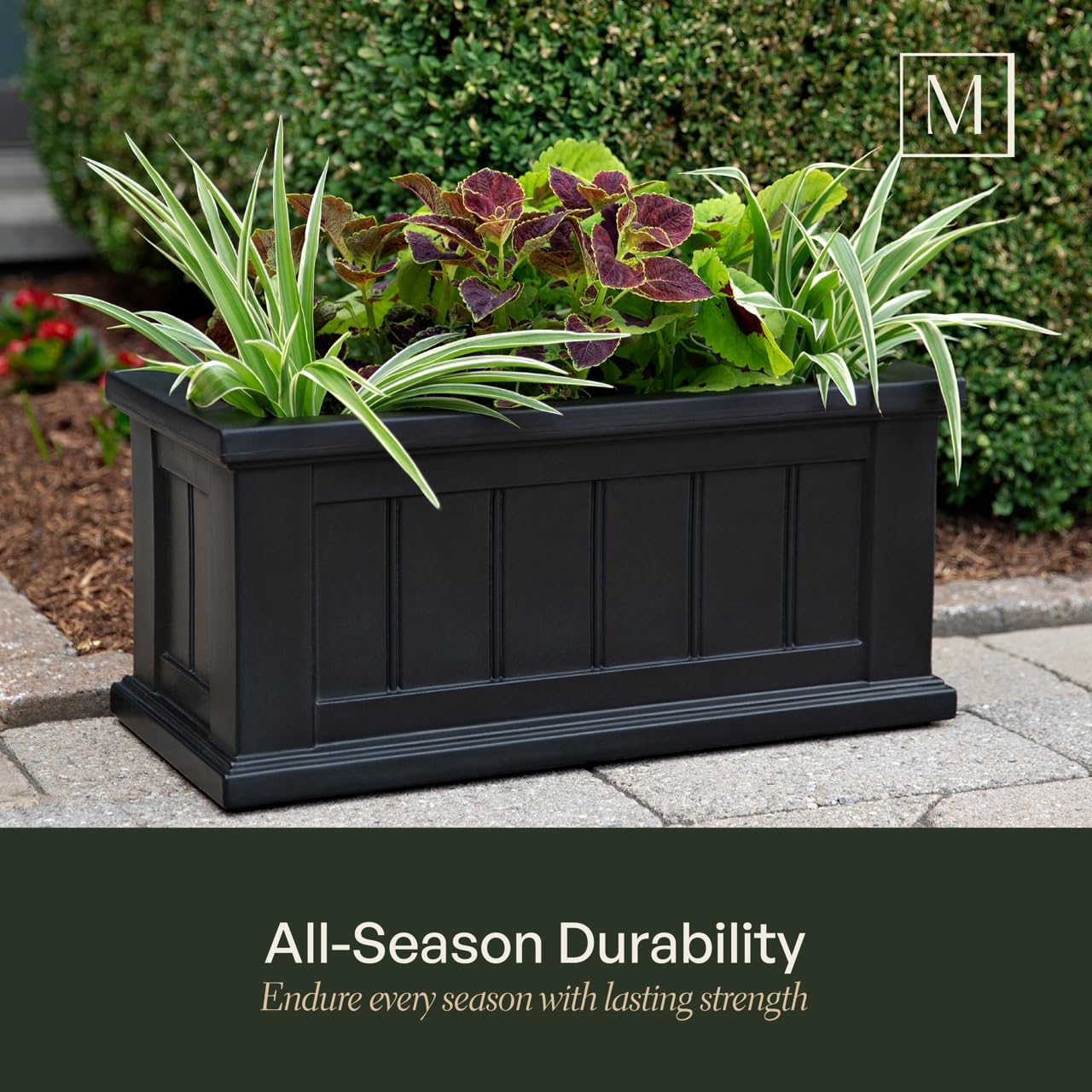 Mayne Cape Cod 24in Self-Watering Rectangular Planter, White | Self-watering, All season, Fade resistant, Double-wall design, 15-year warranty