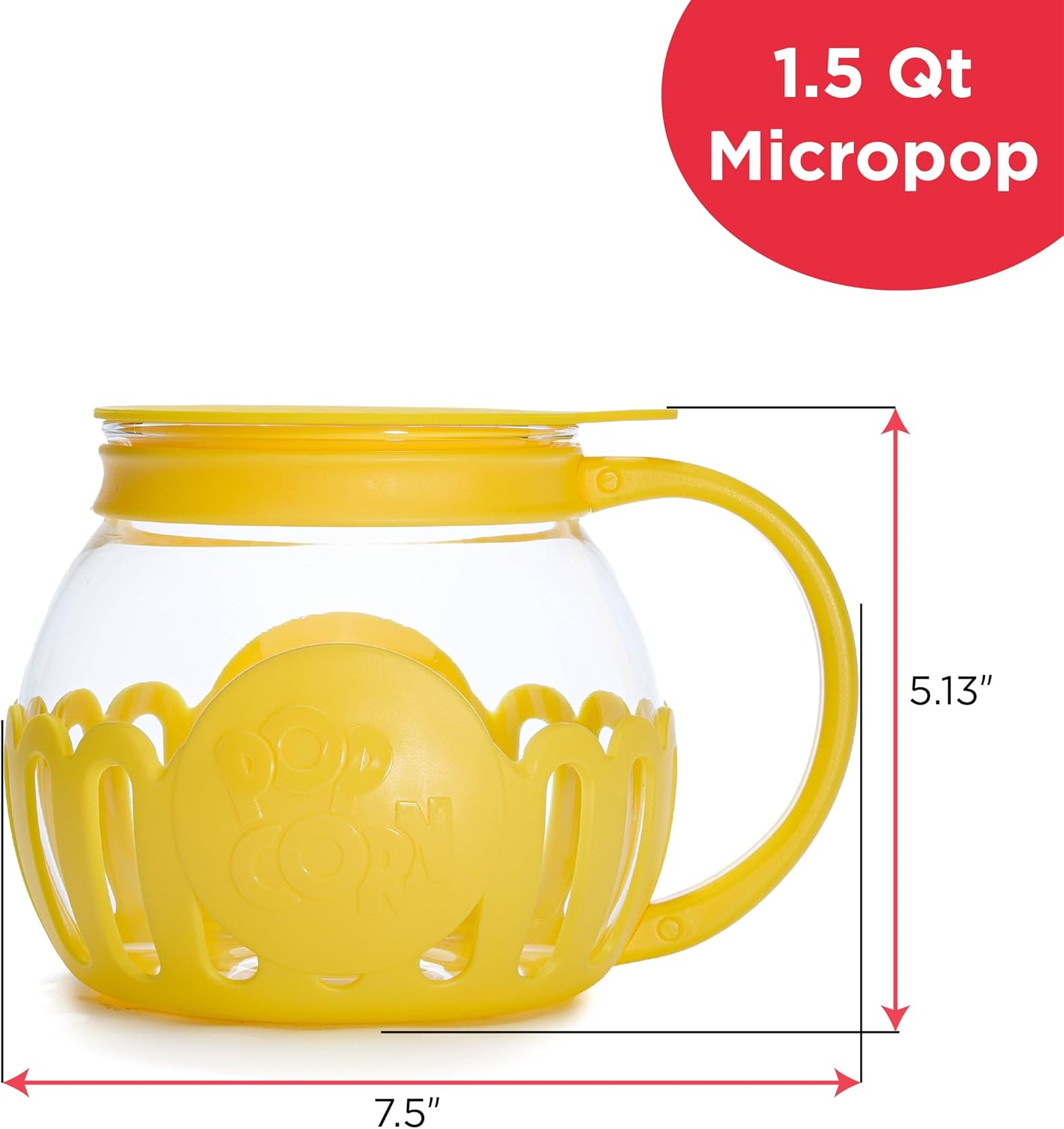 Ecolution Patented Micro-Pop Microwave Popcorn Popper with Temperature Safe Glass, 3-in-1 Lid Measures Kernels and Melts Butter, Made Without BPA, Dishwasher Safe, 3-Quart, Red