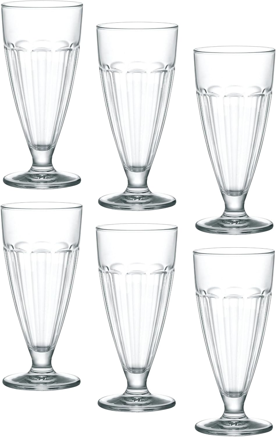 Bormioli Rocco Rock Bar 12.5 oz. Long Drink Stackable Tempered Beverage Glasses for Cold Drinks, Water, and Cocktails, Set of 6, Ice Blue