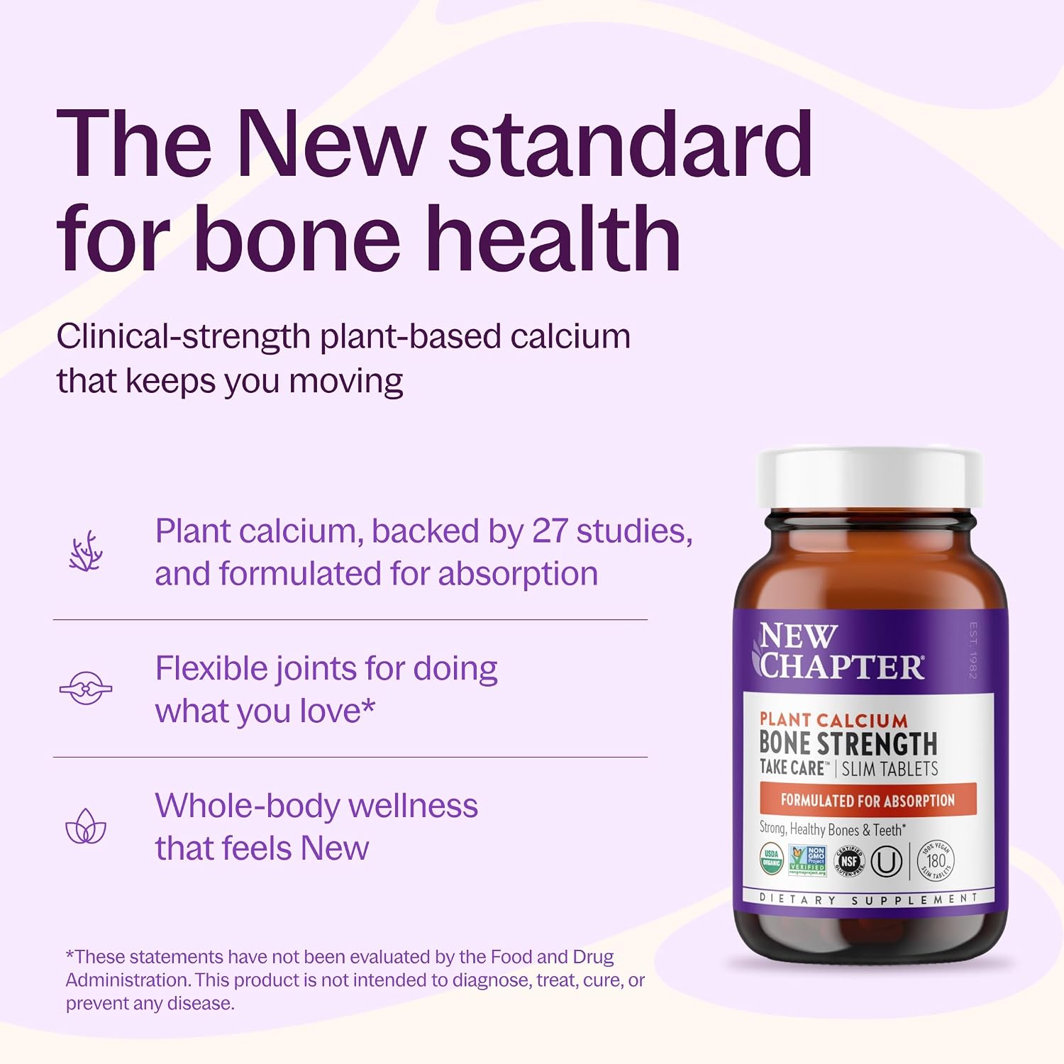 New Chapter Bone Strength Take Care - Bone & Heart Health Supplement - Clinically Studied Plant Calcium from Red Marine Algae - Vegan, Organic, Gluten Free & Kosher - 60 Slim Tablets