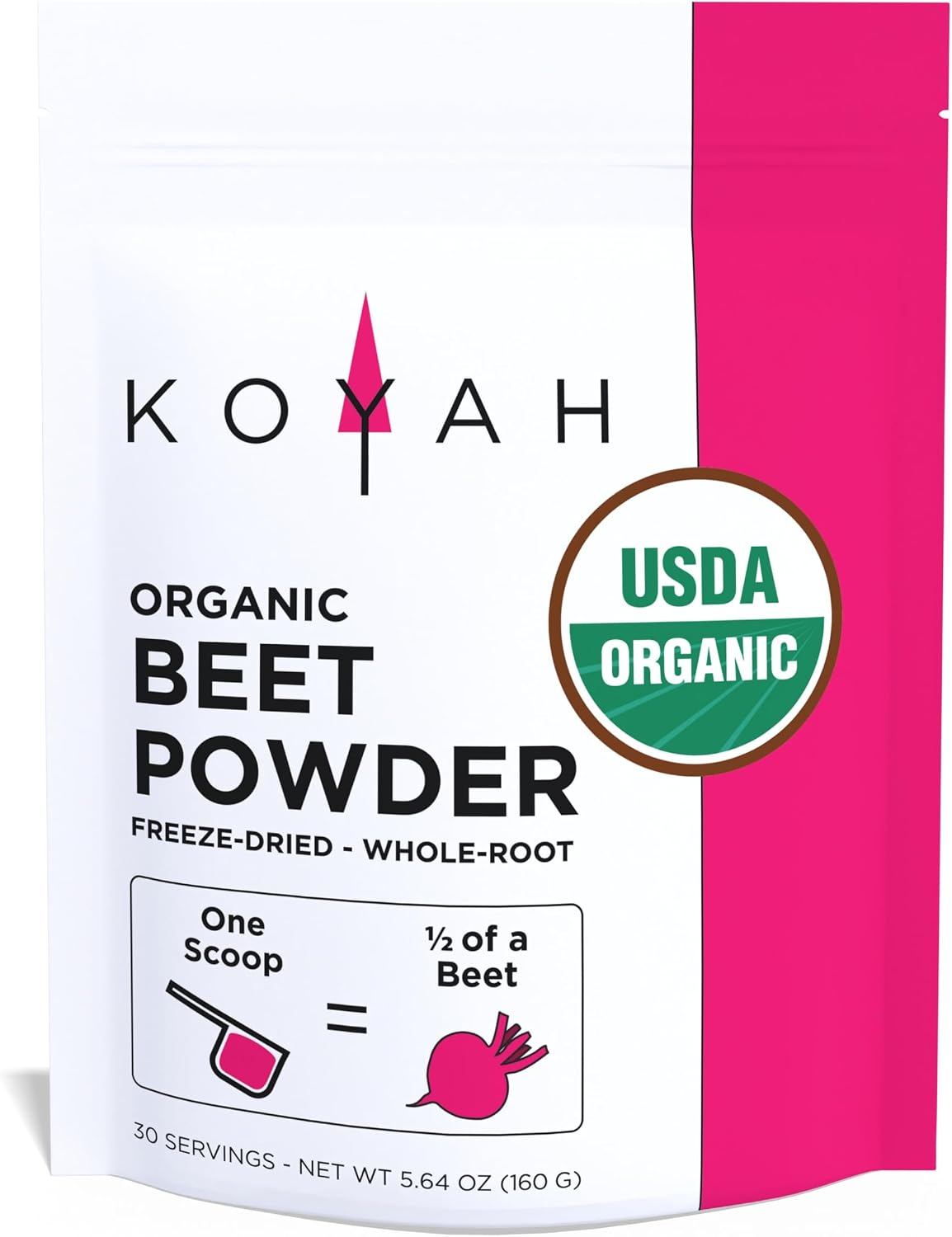 KOYAH - Organic Beet Powder, Freeze-Dried: 30 Servings | 1 Scoop = 1/2 Beet, Whole-Root Powder, 100% Pure Beetroot, No Additives