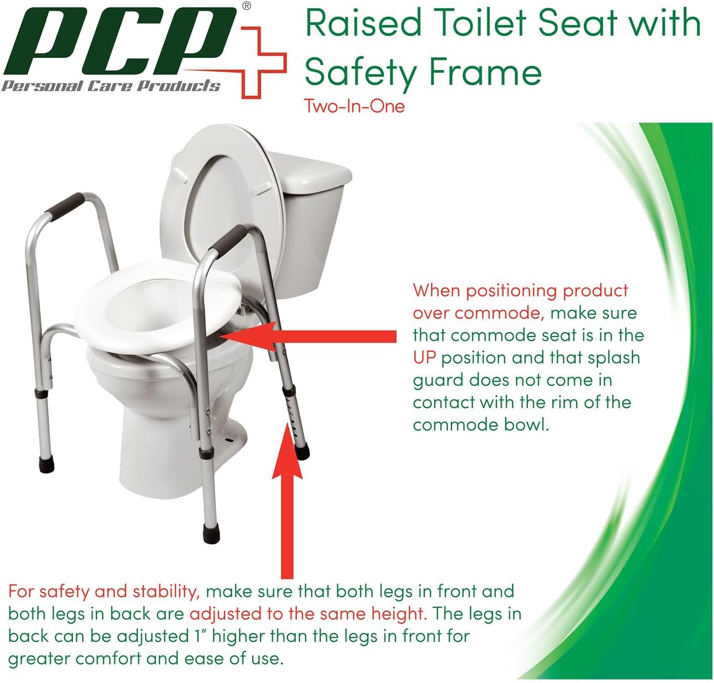 PCP Raised Toilet Seat and Safety Frame, Pre-Assembled Tool Free, Secure Adjustable Height, Made in USA, Regular