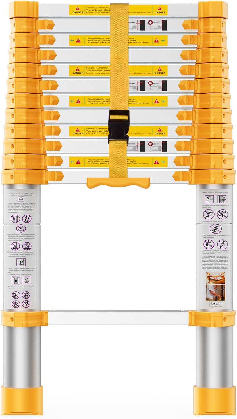 Telescoping Extension Ladder 12.5FT, Aluminum Telescopic Ladders with Carry Bag for Outdoor Indoor Use