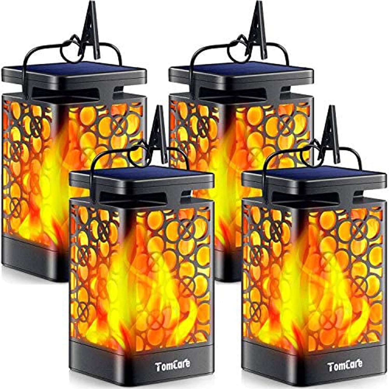 TomCare Solar Lanterns Outdoor, Flickering Flame Hanging Lights, 2 Pack