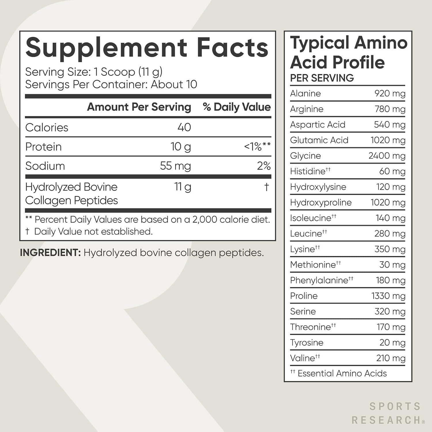 Sports Research® Collagen Peptides Protein Powder 16oz (Unflavored) | 11g Grass-Fed Collagen per Scoop · Hair, Skin & Joint Support · Easy to Mix in Coffee & Shakes - 41 Servings