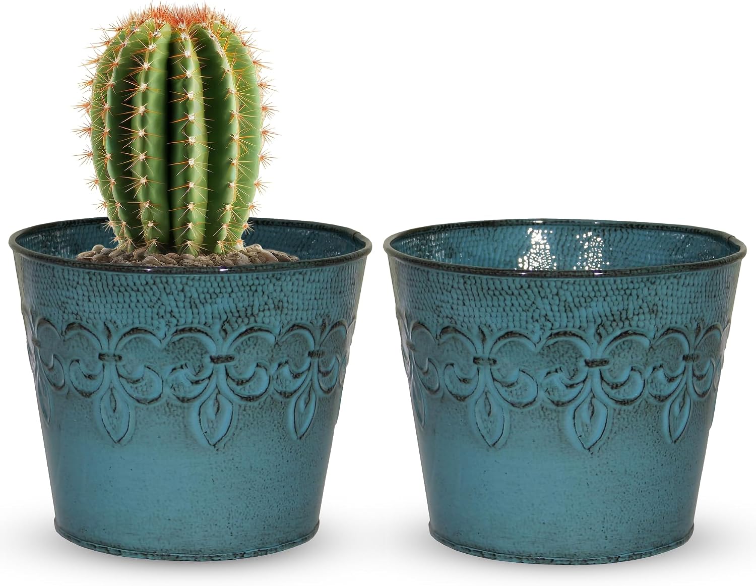 MPT01891 Fluer De Lis Series Metal Planter Flower Pot, 6", Color Tansy Green