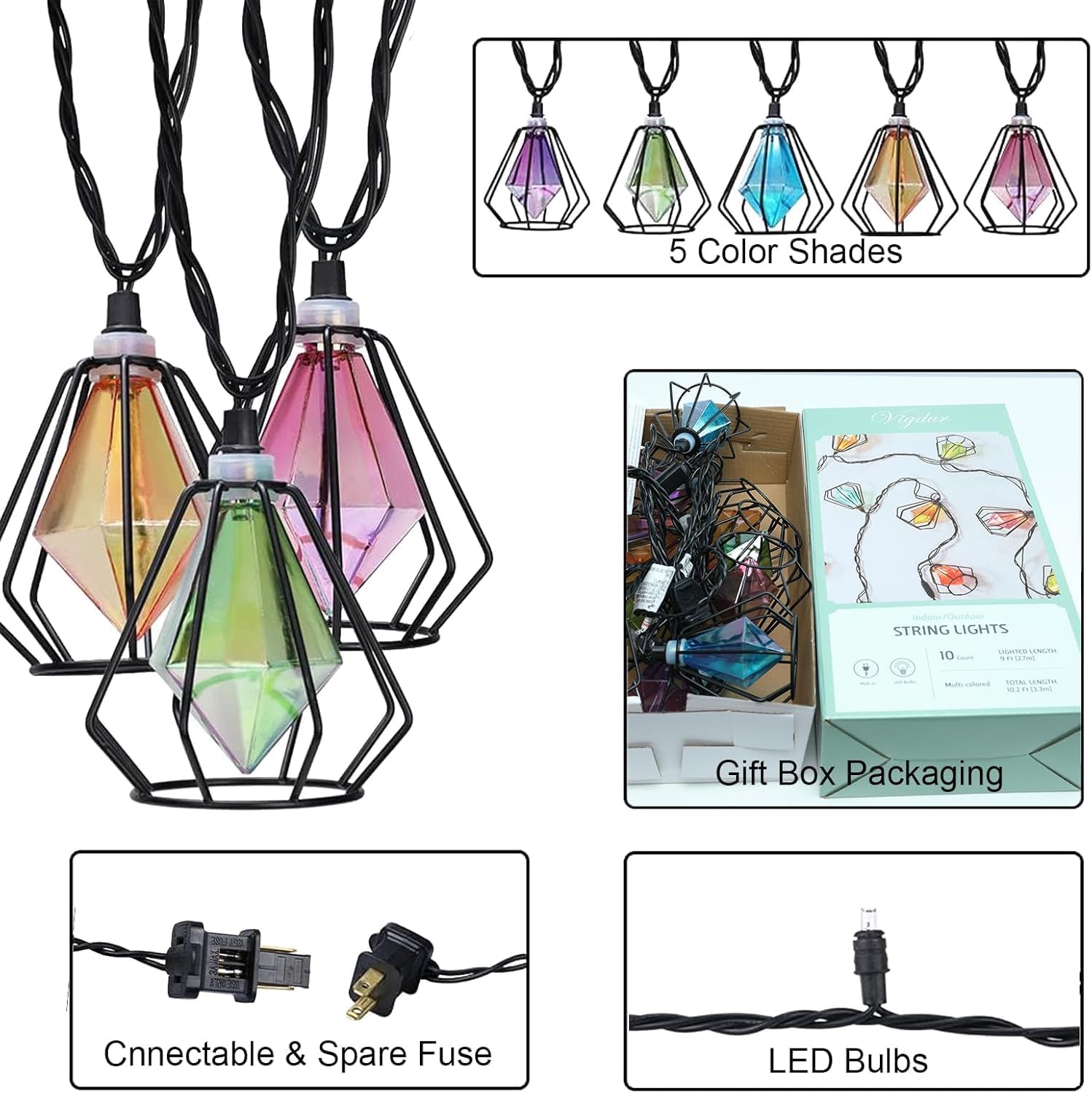 Vigdur Pineapple String Lights, 10FT Multicolor Patio Lights Outdoor