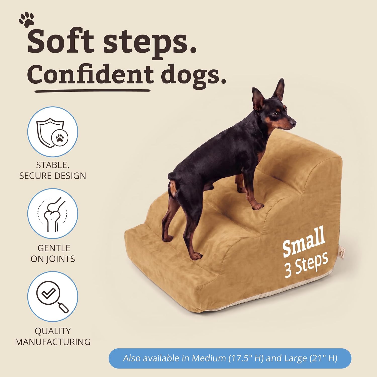 Snoozer Scalloped Dog Ramp, 14” Tall Foam Pet Stairs, 3 Steps, Red | Lightweight & portable foam dog stairs, Removable washable cover, Great for small, old, or injured pets up to 100lbs