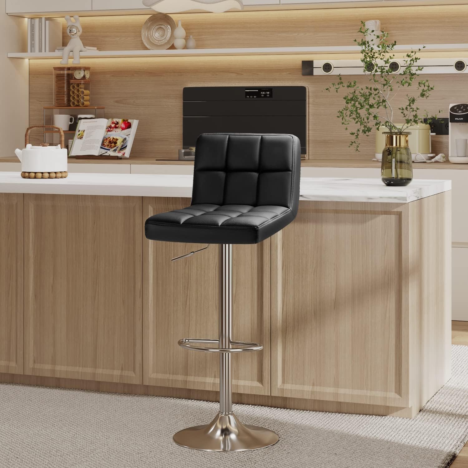 Furmax Bar Stools Modern Pu Leather Swivel Adjustable Hydraulic Bar Stool Square Counter Height Stool Set of 2 (White)