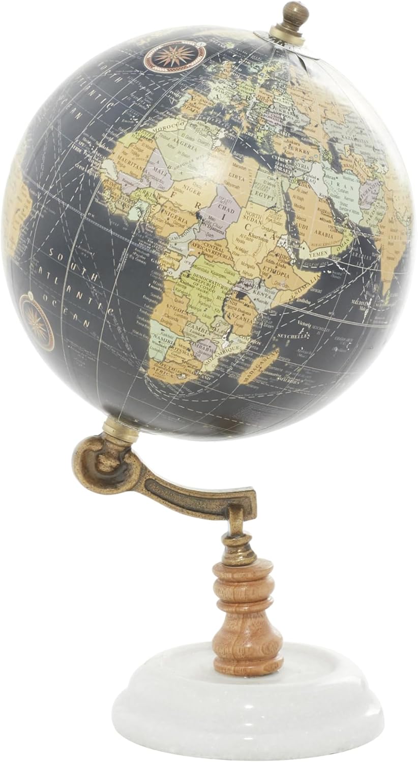 Deco 79 Marble Globe with Marble Base, 7" x 7" x 11", Teal | Educational/Geographic Earth World Map Decorative World Globe With Marble Base World Globe
