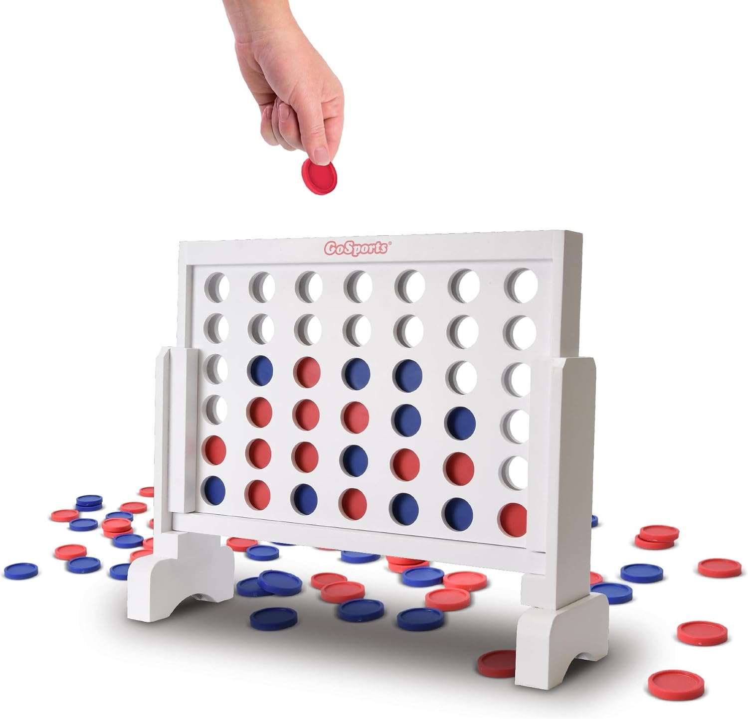 GoSports Premium 4 in a Row Game - Choose Between Classic White or Dark Stain - 1 Foot Width – with Connect Coins, Portable Case and Rules
