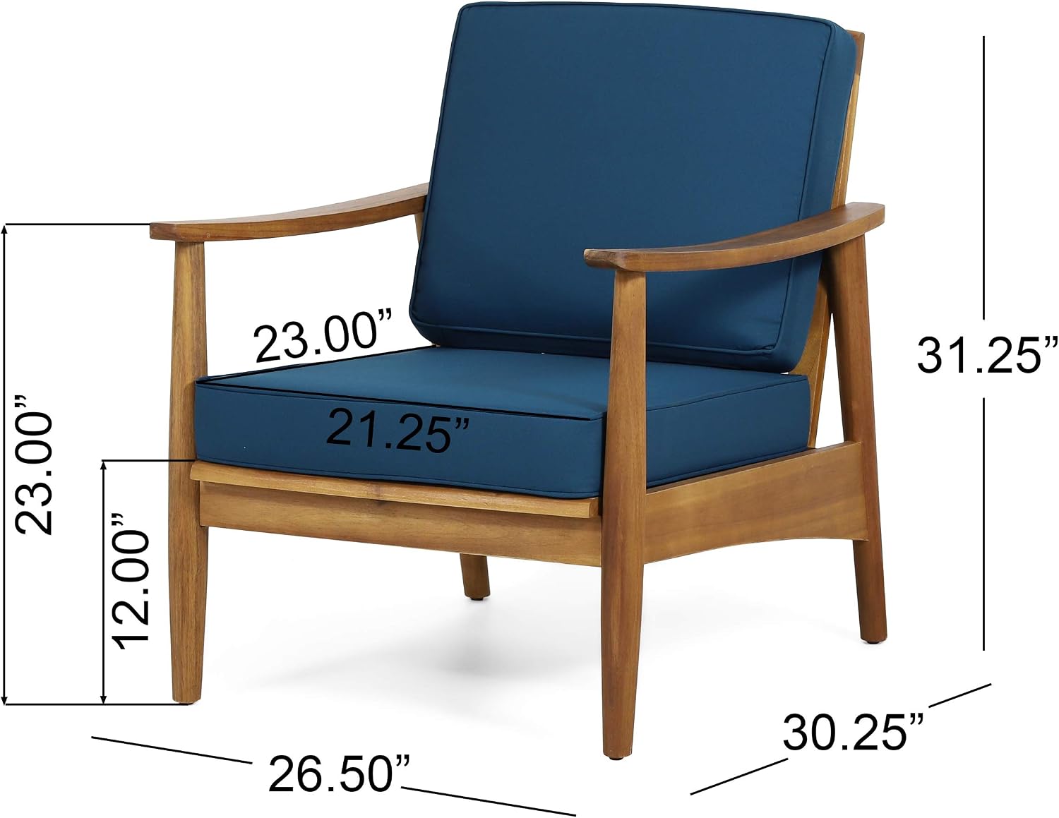 Christopher Knight Home Willowbrook Outdoor Club Chair with Cushion - Acacia Wood - Black (Set of 2)