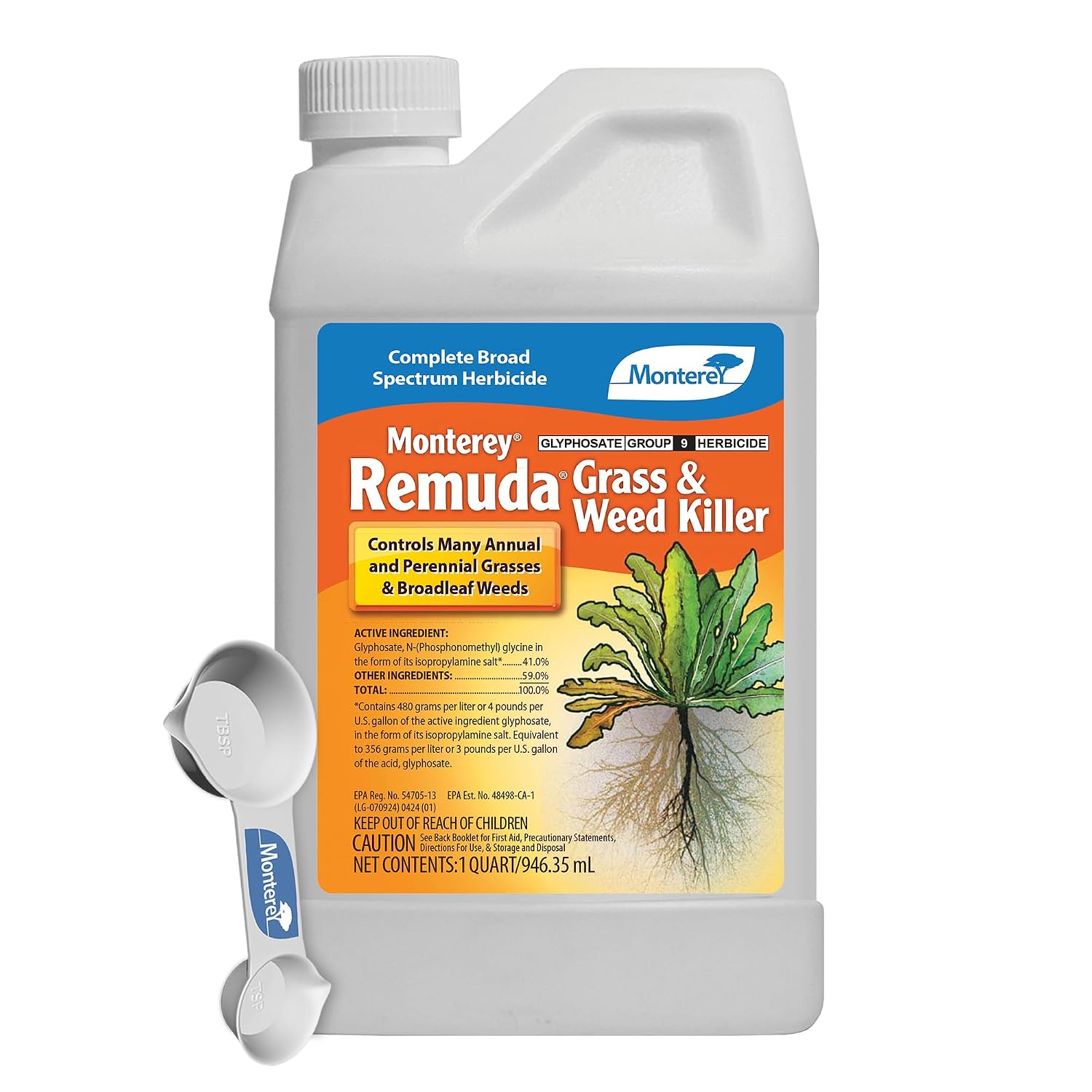 Monterey Remuda Grass and Weed Killer Bundled with Measuring Spoon - Broad Spectrum Non-Selective Post-Emergent Herbicide Concentrate for Vegetation