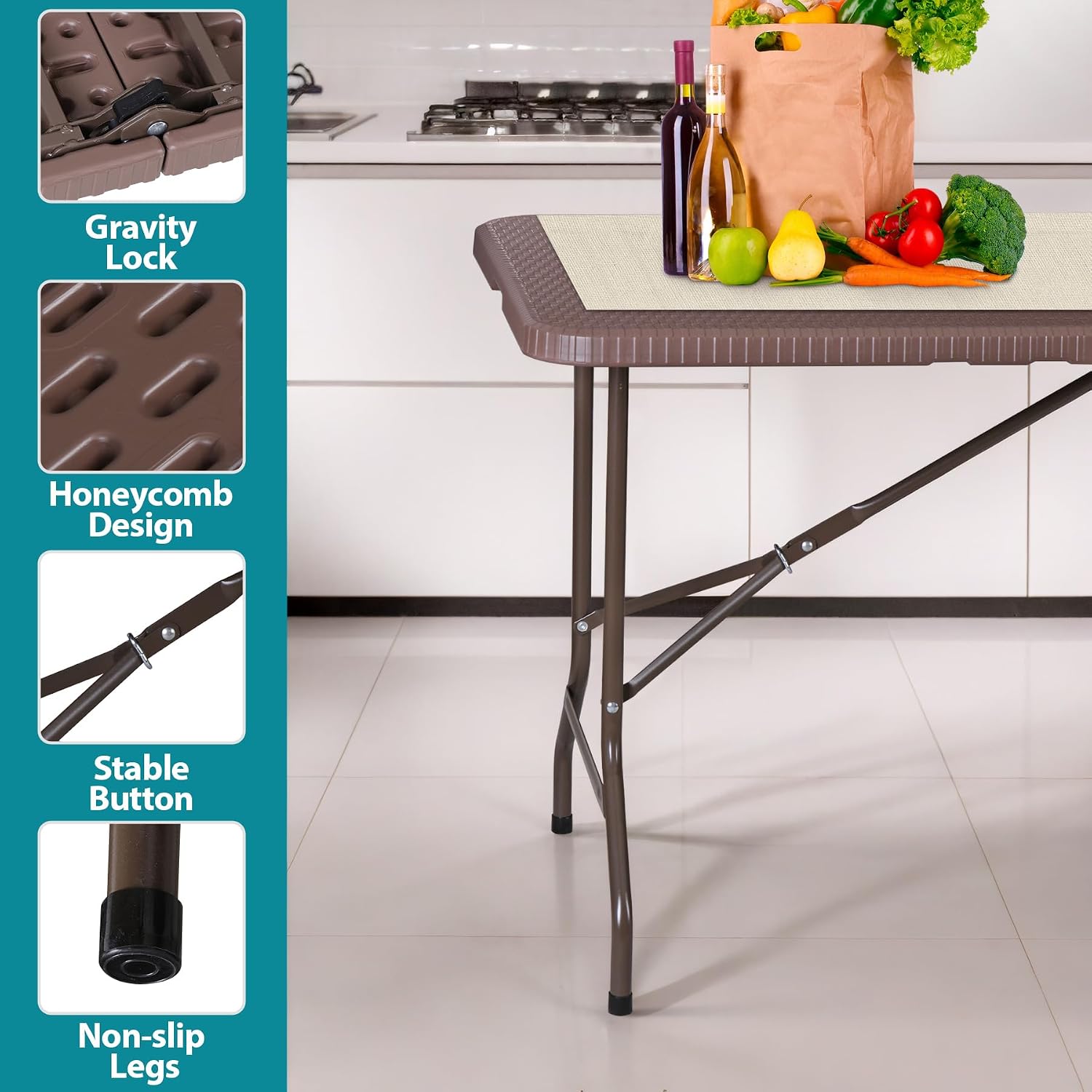 SUPER DEAL 6FT Folding Table for Indoor Outdoor, Portable Heavy Duty Fold-in-Half Plastic Dining Picnic Party Camping Table with Carrying Handle
