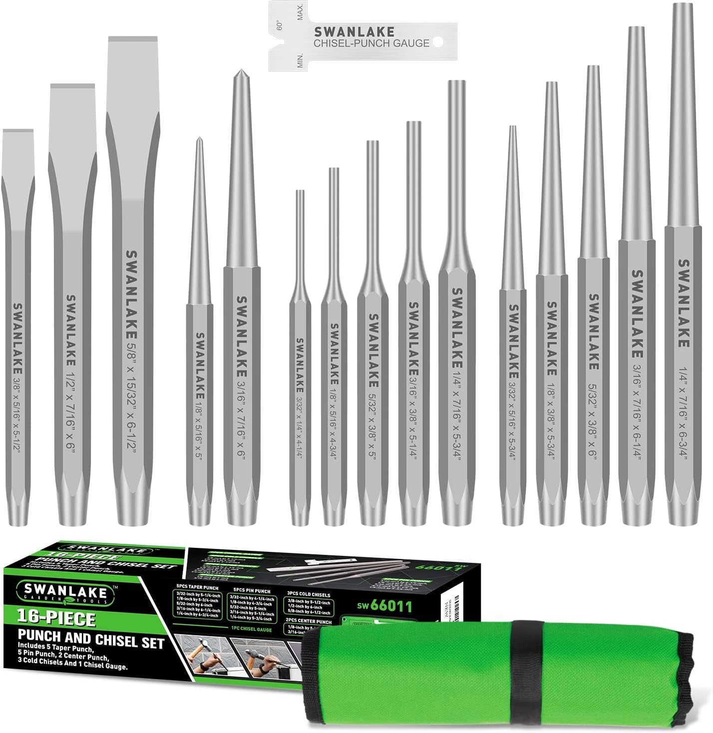 16-Piece Precision Punch & Chisel Set - Taper Punch, Pin Center Punch, Cold Chisels & Gauge for Versatile Applications