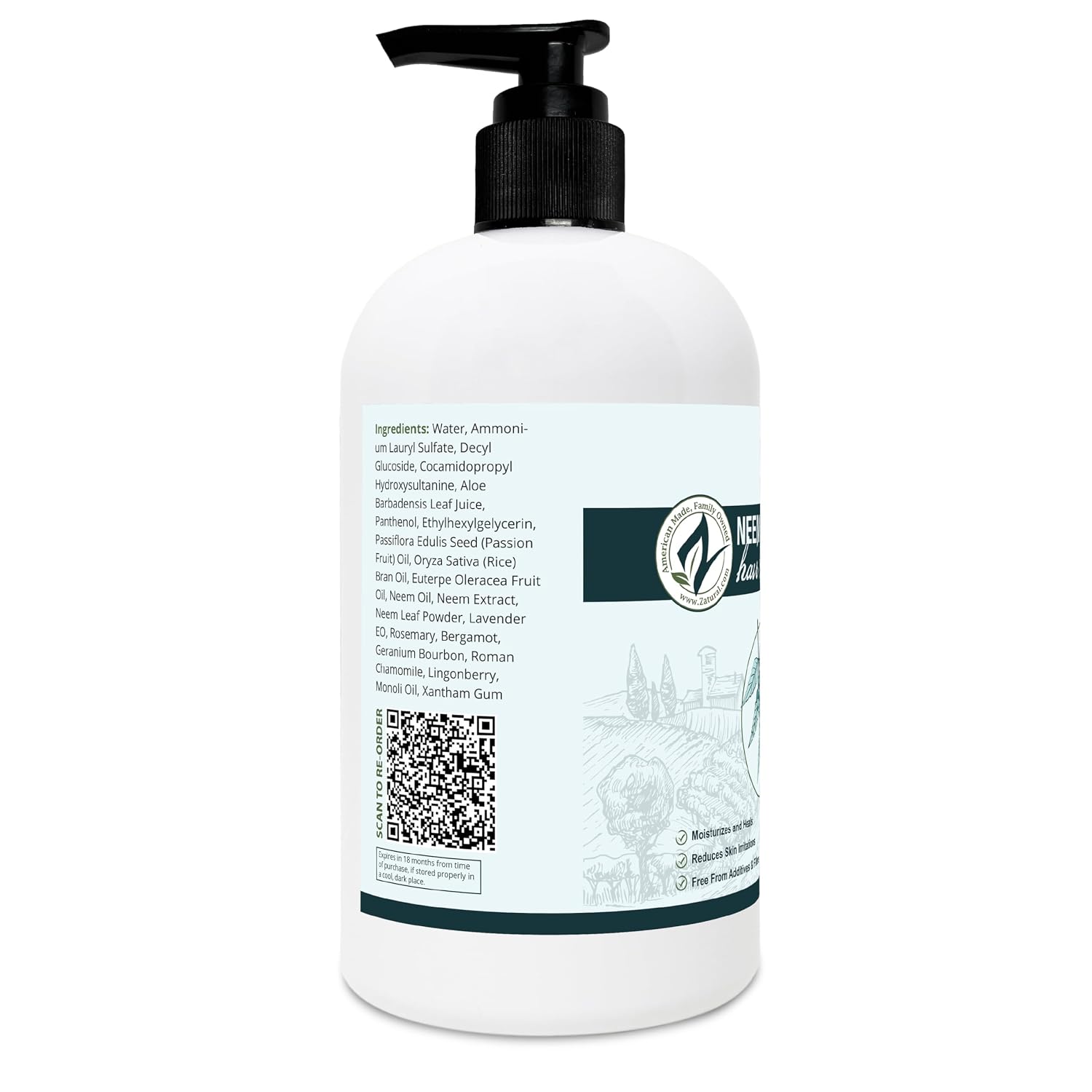 Zatural Neem Shampoo | Gentle Scalp & Hair Cleanser with Botanical Extracts | Moisturizing Wash for Softness, Volume, and Shine (8 Fl Oz)