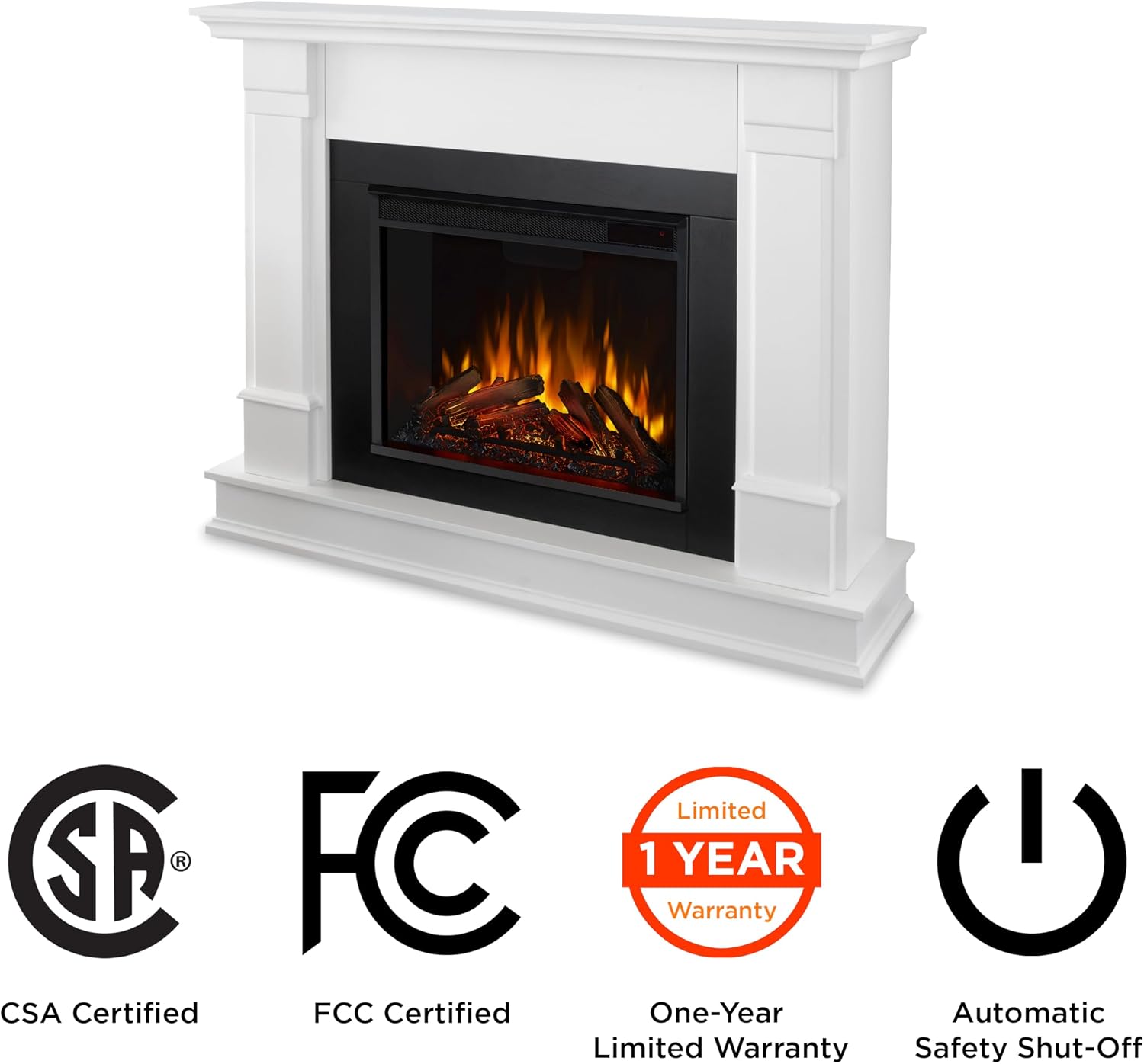 Real Flame Silverton 48” Electric Fireplace with Mantel for Living Room or Bedroom, Replaceable Fireplace Insert Heater