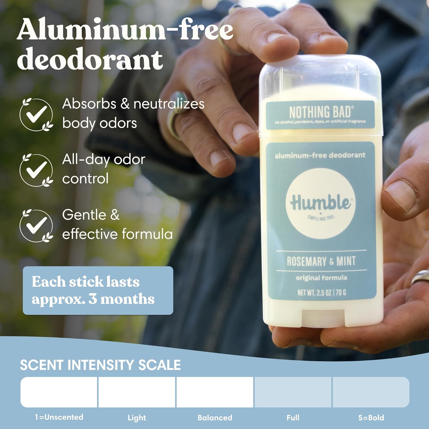 Humble Aluminum-Free Deodorant, Simply Unscented - 1 Pack | Baking Soda-Free, Clean, Fresh, Natural, Essential Oils, Sensitive Skin, Long-Lasting Odor Control, Cruelty-Free, Men & Women