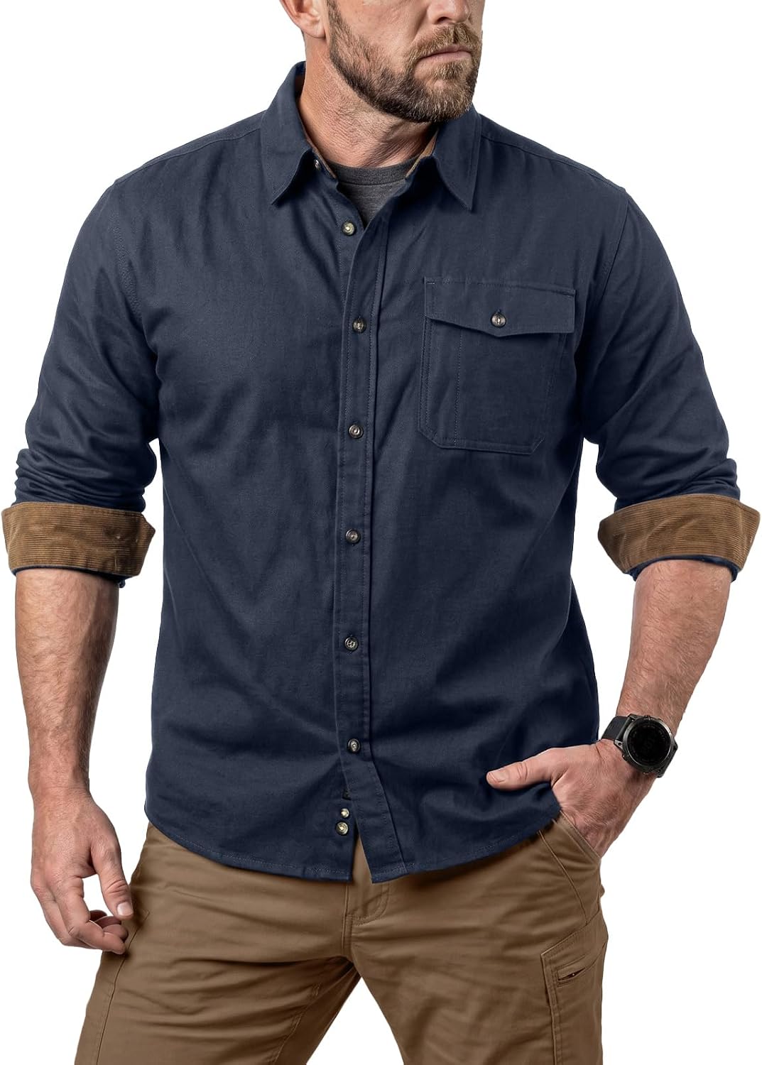 CQR Men's 100% All Cotton Button Down Flannel Shirts, Long Sleeve Brushed Warm Soft Casual Outdoor Plaid Shirt
