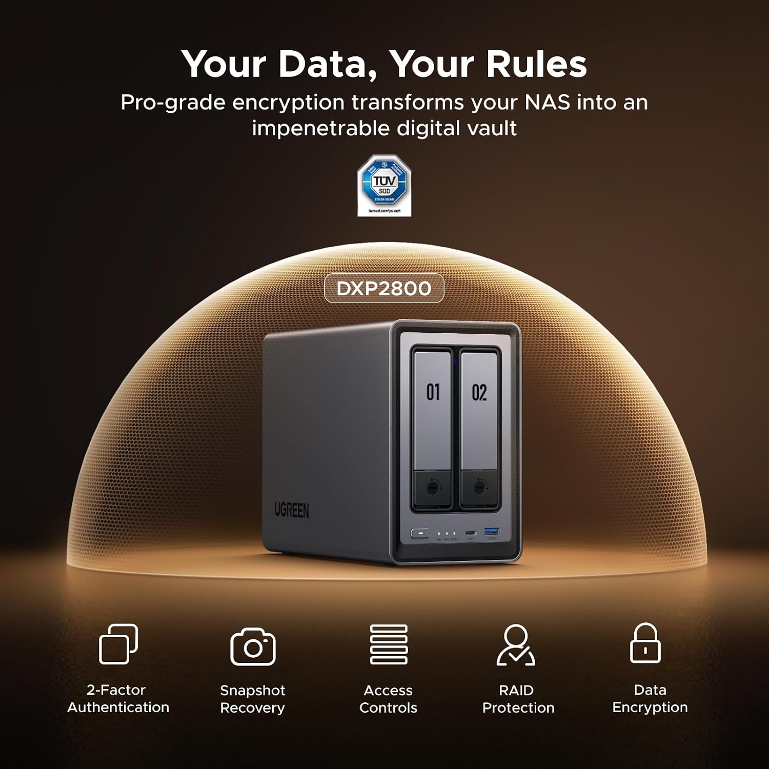 UGREEN NAS DXP2800 2-Bay, Ideal for Content Creators and Enthusiasts | Intel N100 Quad-Core CPU, 8GB DDR5 RAM, 2.5GbE, 2X M.2 NVMe Slots, 4K HDMI, Desktop NAS Network Attached Storage (Diskless)