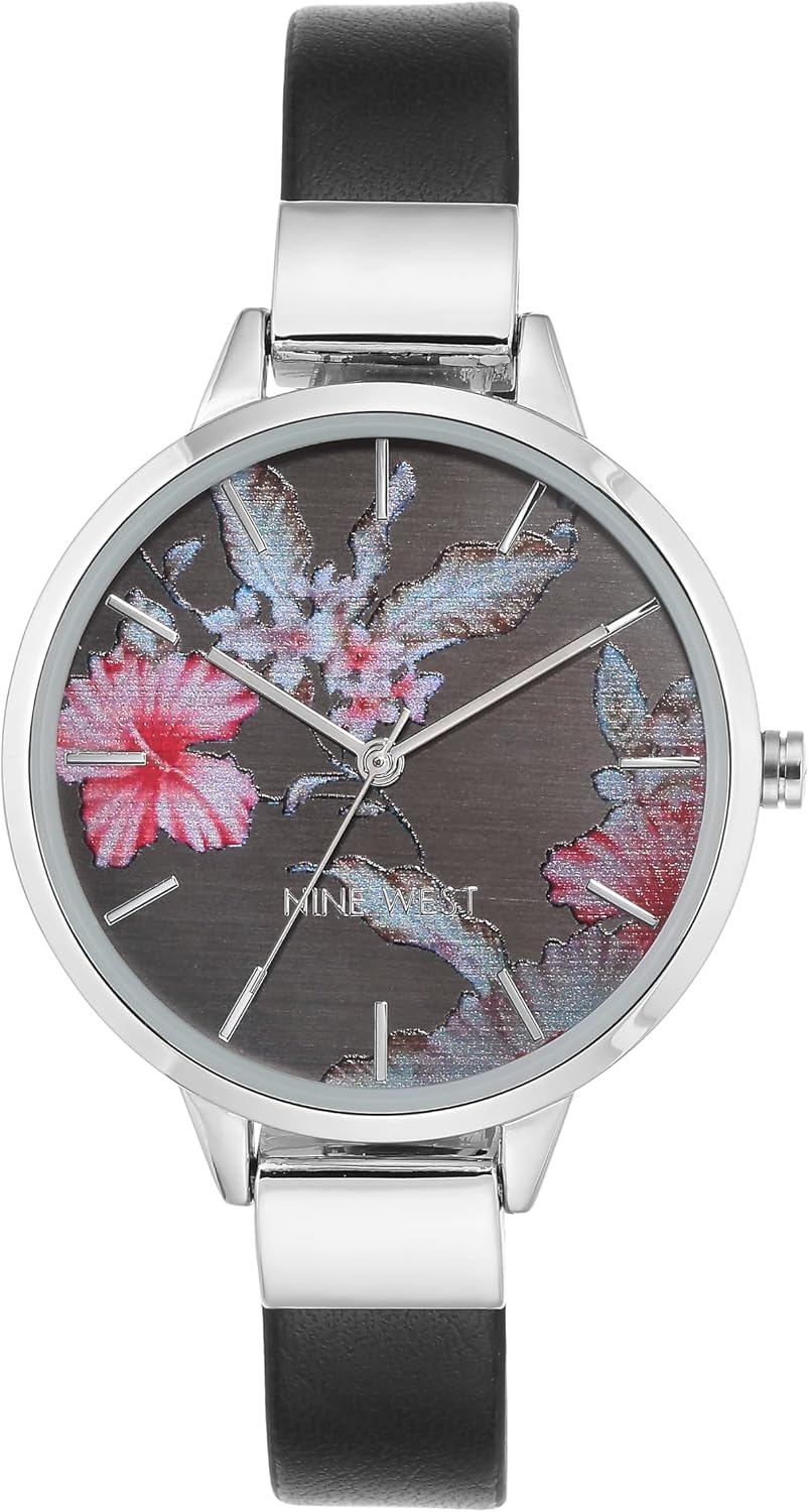 Nine West Women's Floral Dial Smooth Strap Watch
