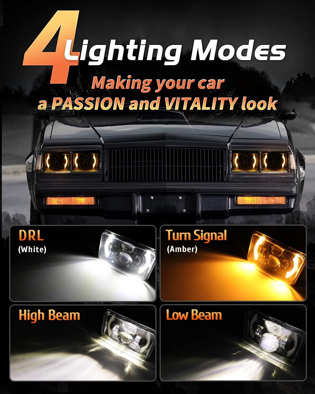 CO LIGHT 2PCS 7x6 5x7 LED Headlights, Angel Eyes Cool Halo, White & Amber DRL with Turn Signal