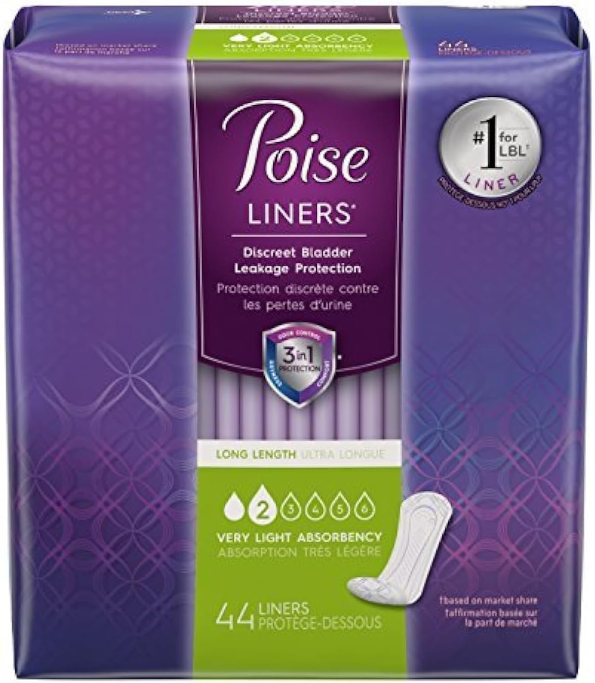 Poise Daily Incontinence Panty Liners, Very Light Absorbency, Regular, 288 Count (6 Packs of 48)