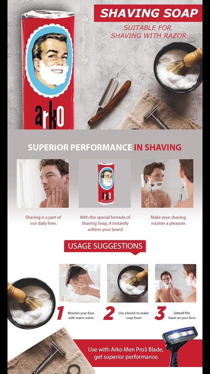 Arko Shaving Soap Stick, 70 Gram