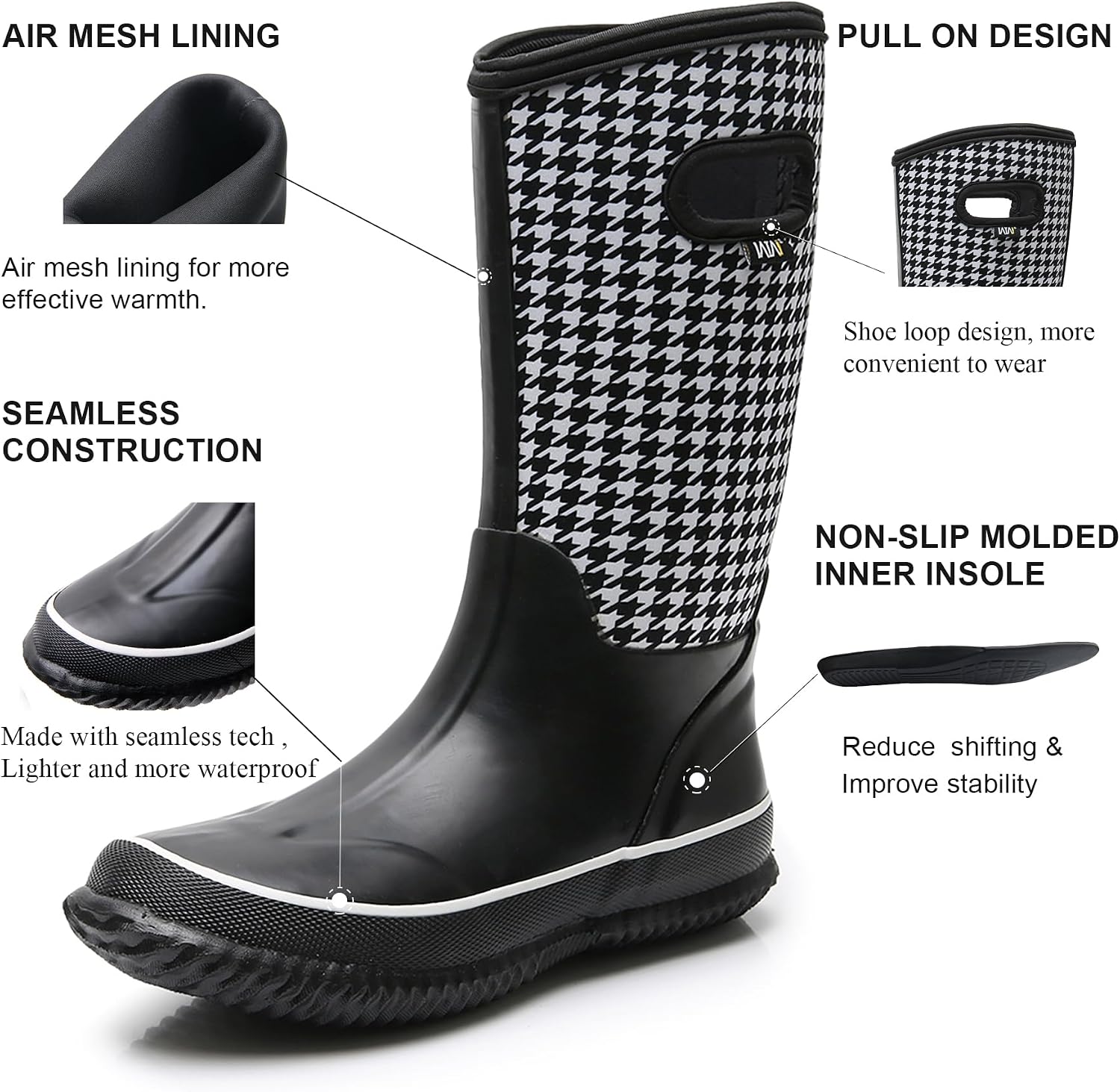 WTW Womens Mid Calf Rain Boots - Waterproof Insulated Neoprene Rubber Boots Mud Outdoor Hunting Garden Boots