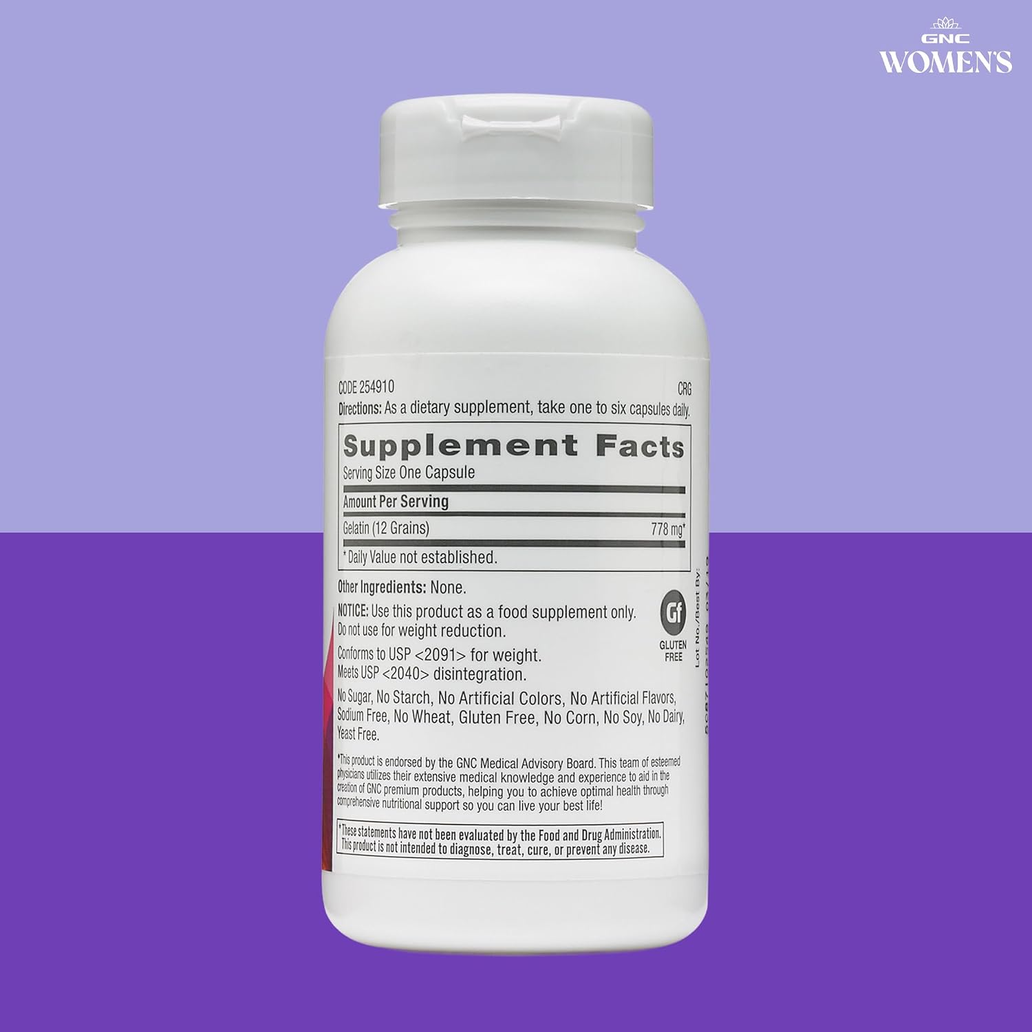 GNC Women's Gelatin Supplement, Supports Healthy Hair, Skin and Nails Natural Collagen Source, 60 Capsules