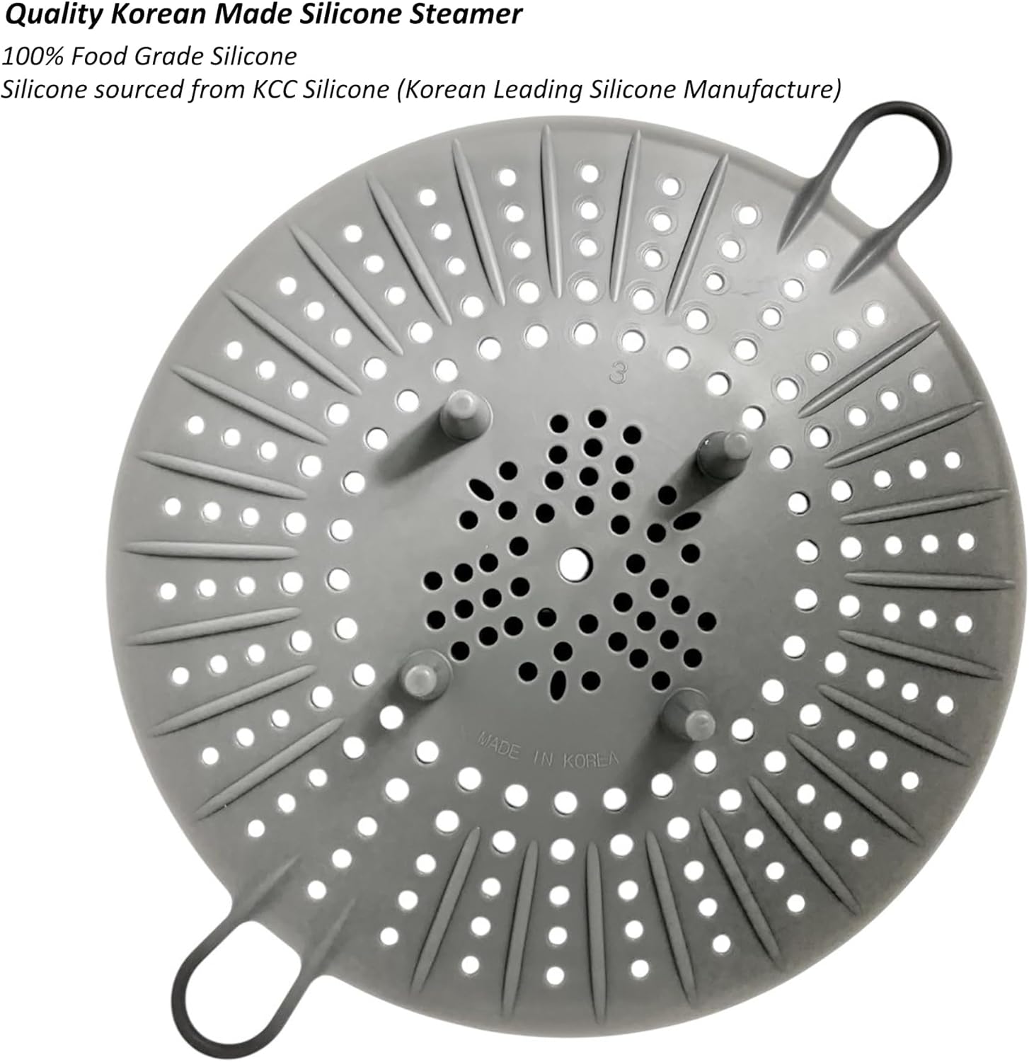 Korean Made Silicone Steamer Basket 10' Size, Silicone Steamer Insert for Pot Flexible Design (Gray) Stocking Stuffer