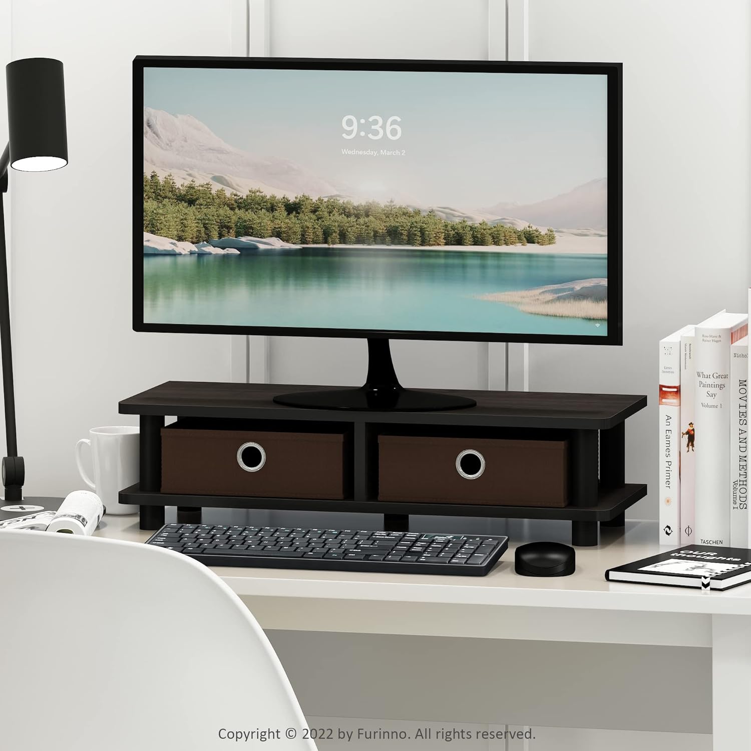 FURINNO Turn-N-Tube Monitor Stand, French Oak Grey/Black