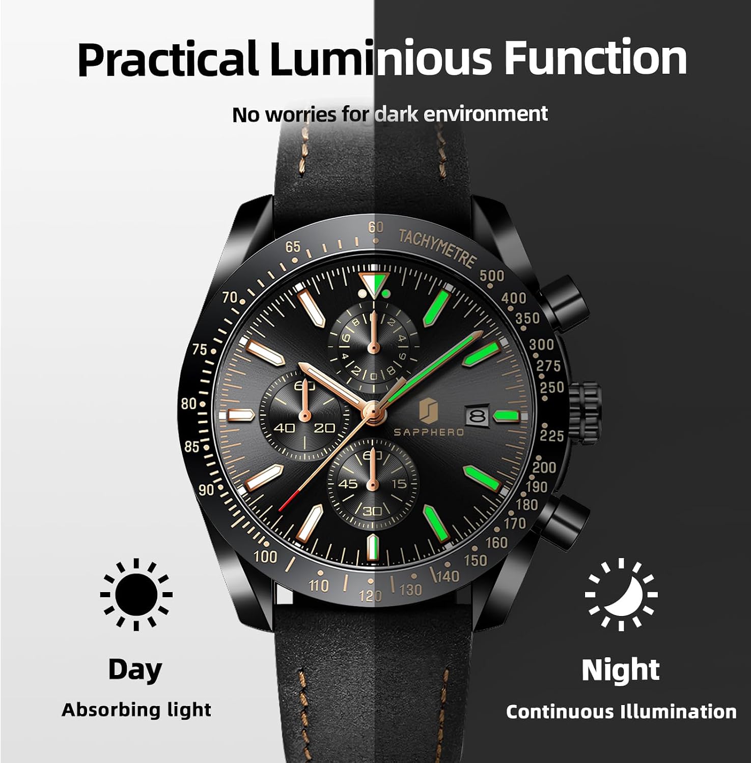 BENYAR Watch for Men Analog Quartz Chronograph Waterproof Luminous Designer Mens Wrist Watches Business Work Sport Casual Dress Watch with Silicone Strap Elegant Gifts for Men