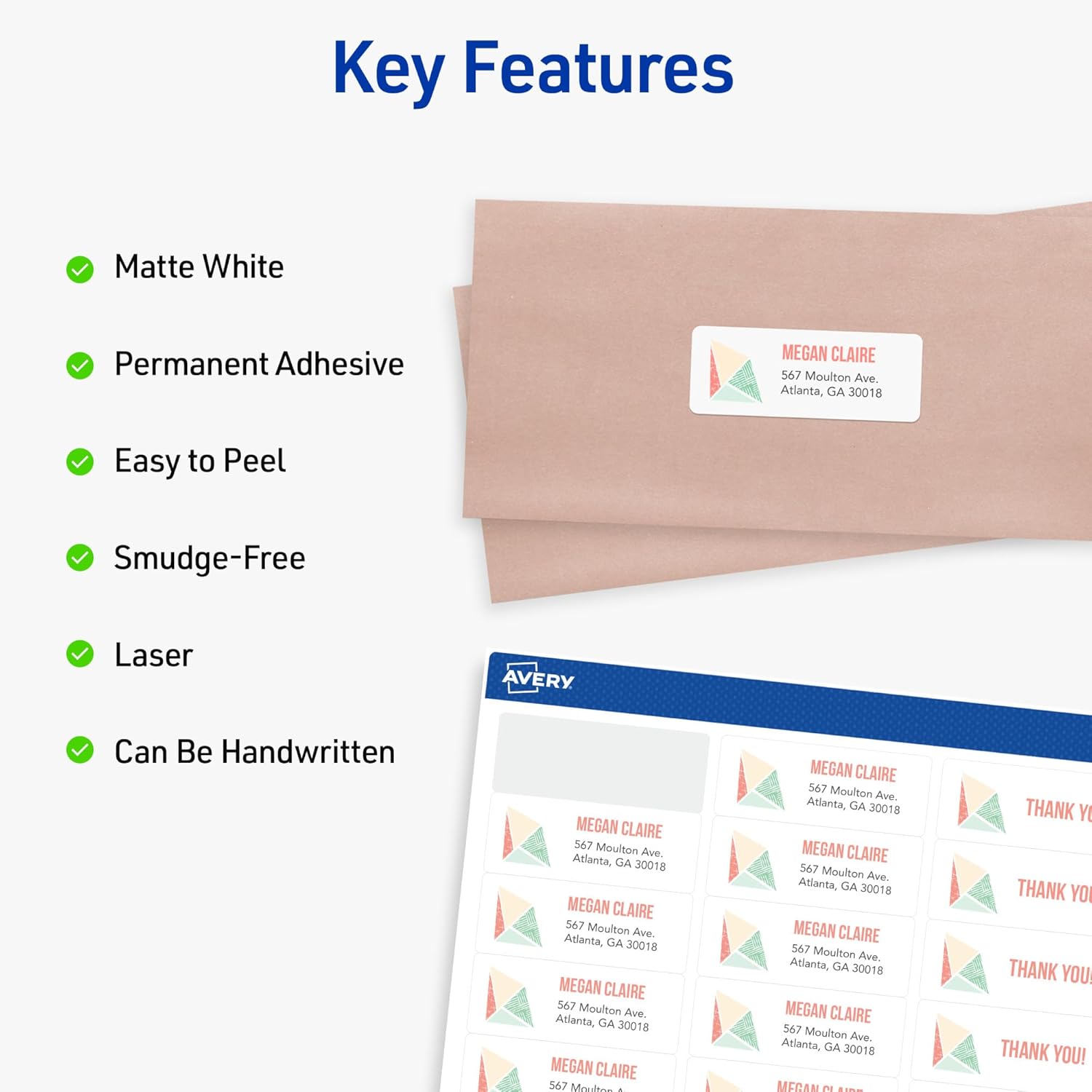 Avery® Easy Peel® Printable Address Labels, Sure Feed® Technology, 1" x 2-5/8" Customizable Stickers, White, 1,500 Blank Mailing Labels, Great for Mailing, Shipping, and More (2-Pack of 5260)
